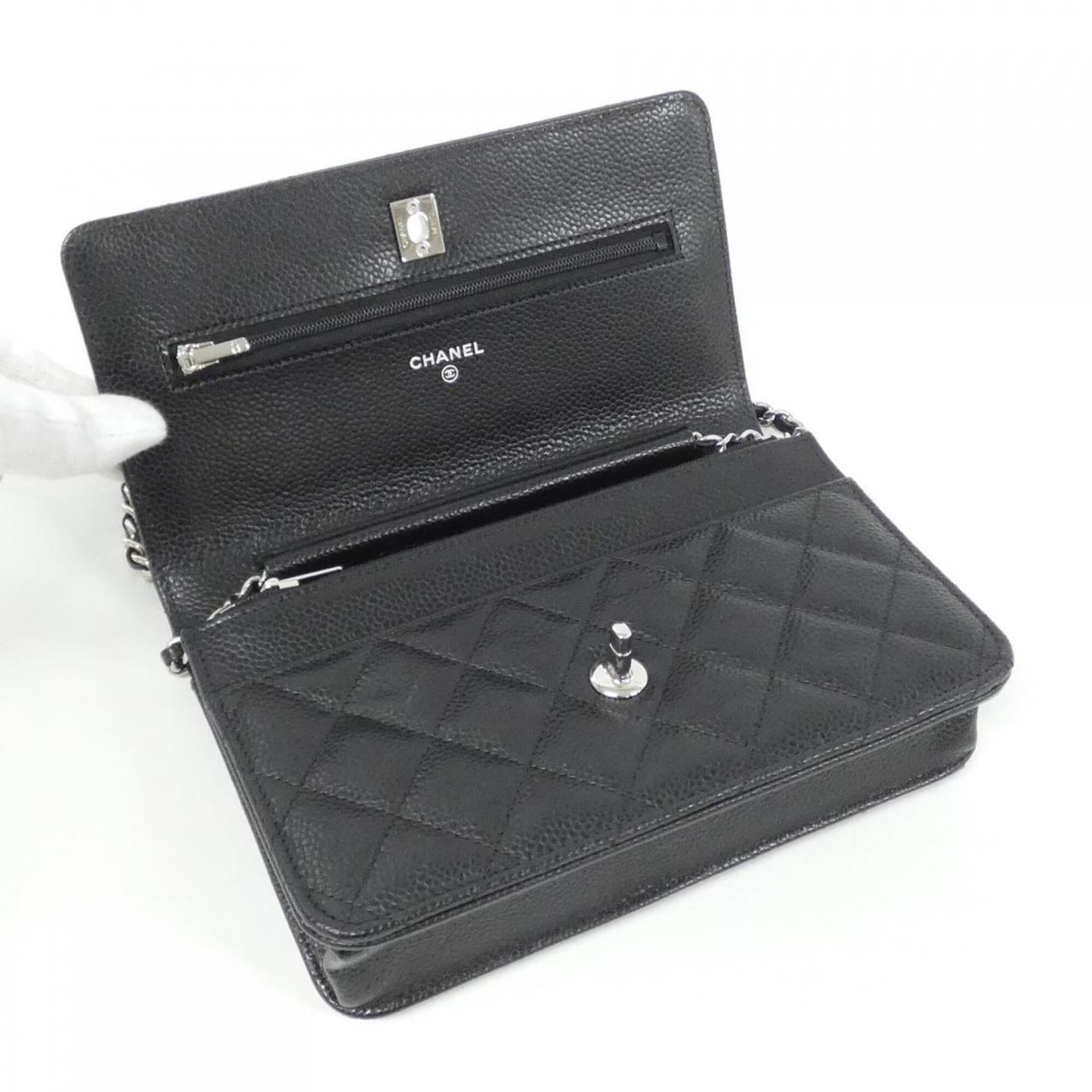 Chanel Black Bordeaux Grained Calfskin Chain/Shoulder Wallet (Pre-Owned)