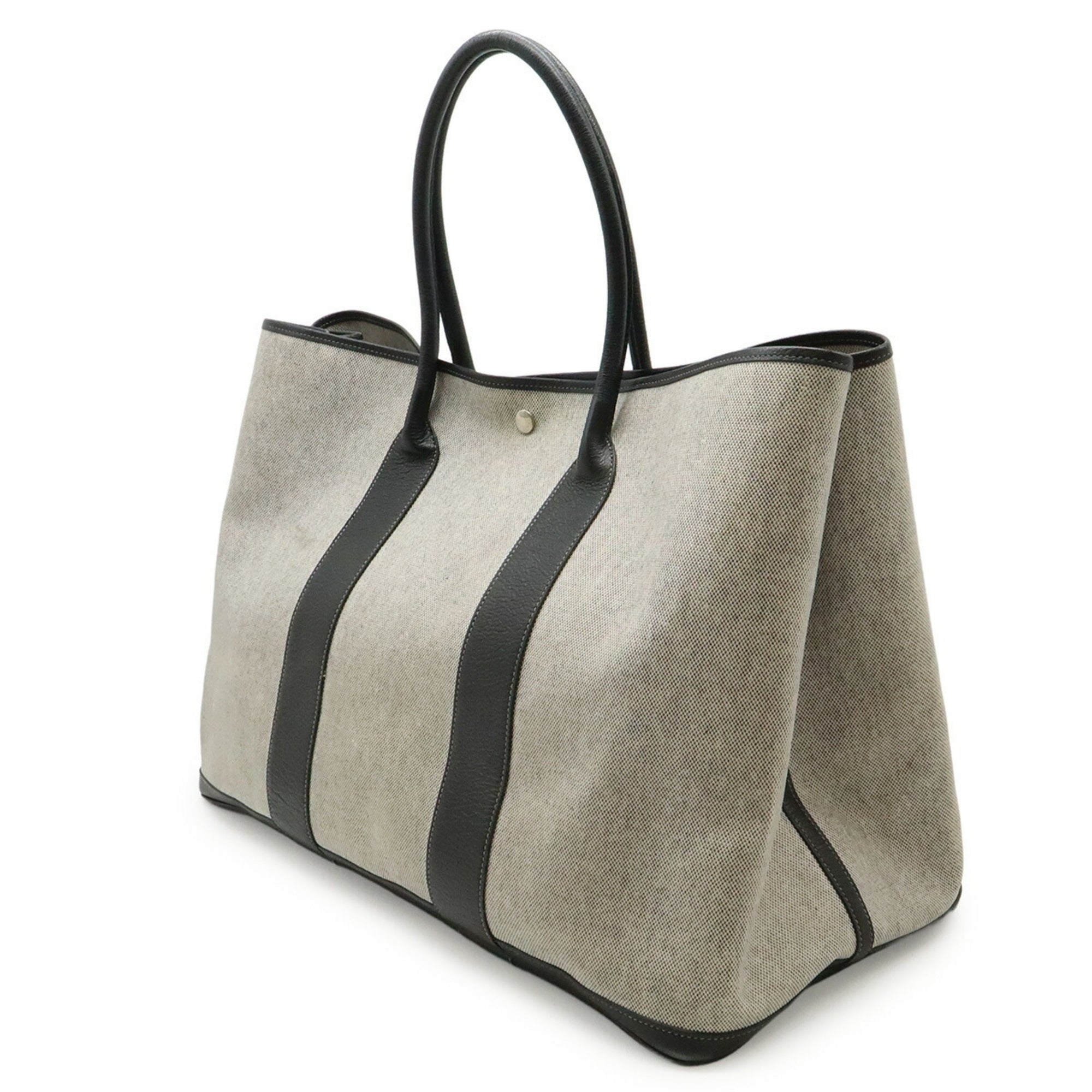 Hermes Black Gray Toile H Leather Handbag Shoulder Bag Tote Bag (Pre-Owned)