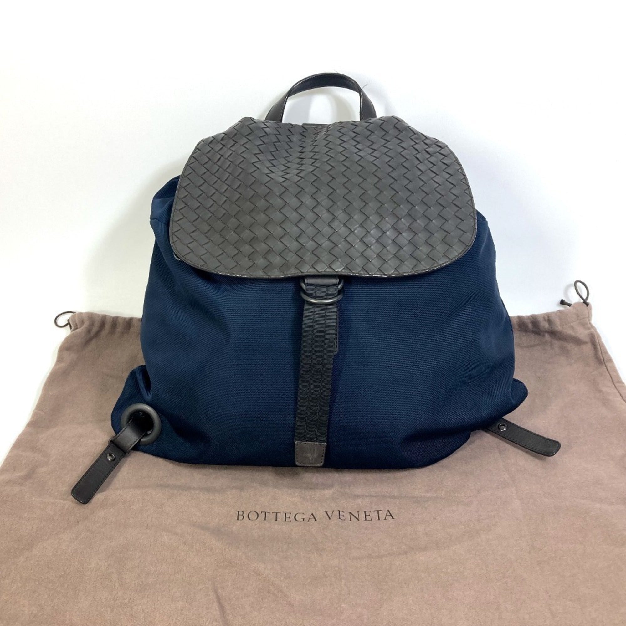 Bottega Veneta Brown Navy Nylon Leather Backpack (Pre-Owned)