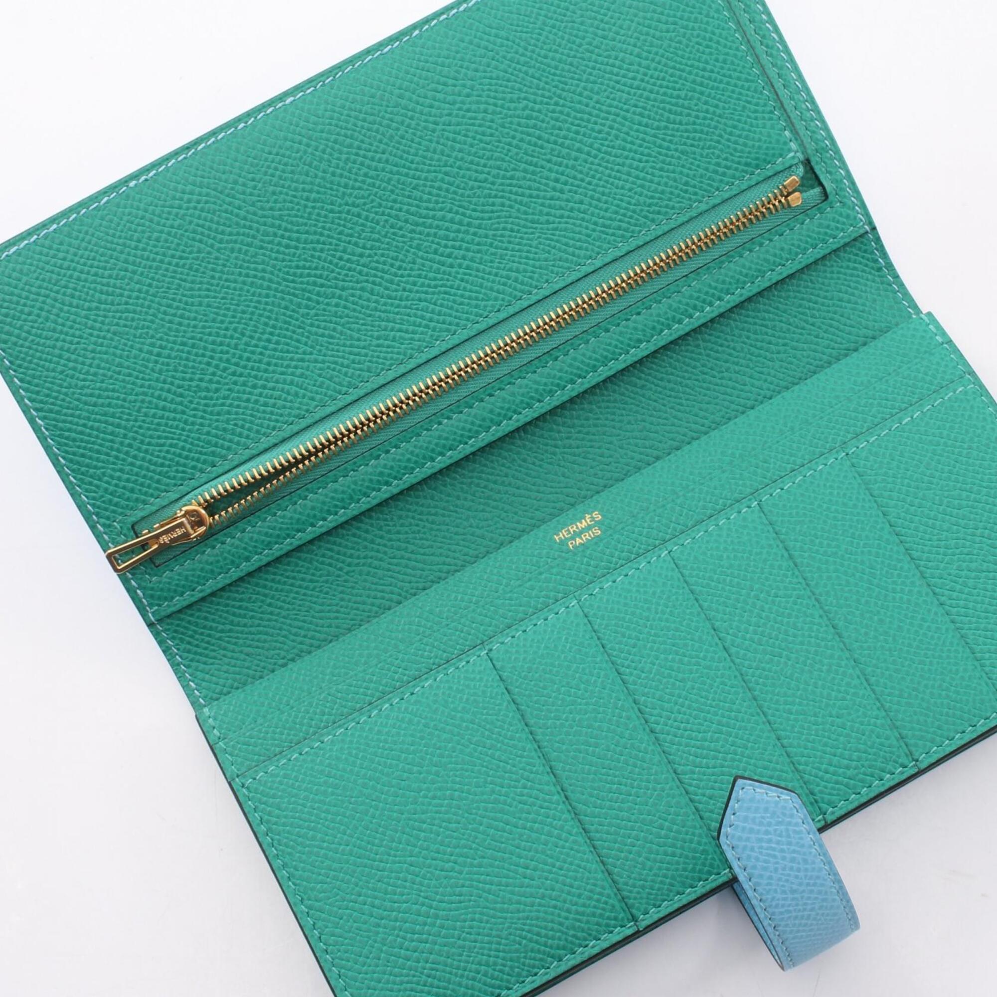 Hermes Blue Green Epsom Leather Leather Long Wallet (Bi-Fold) (Pre-Owned)
