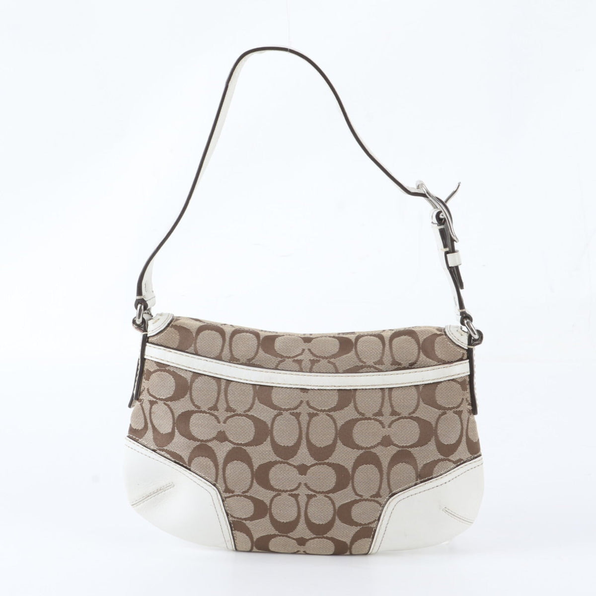Coach Signature Brown White Leather Canvas Handbag Shoulder Bag (Pre-Owned)