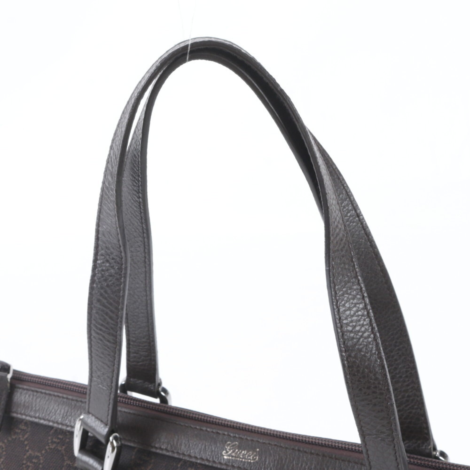 Gucci Abbey Dark Brown Leather Canvas Handbag Tote Bag (Pre-Owned)