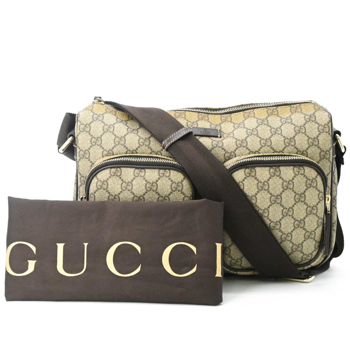 Gucci Beige Brown Gg Supreme Leather Shoulder Bag (Pre-Owned)