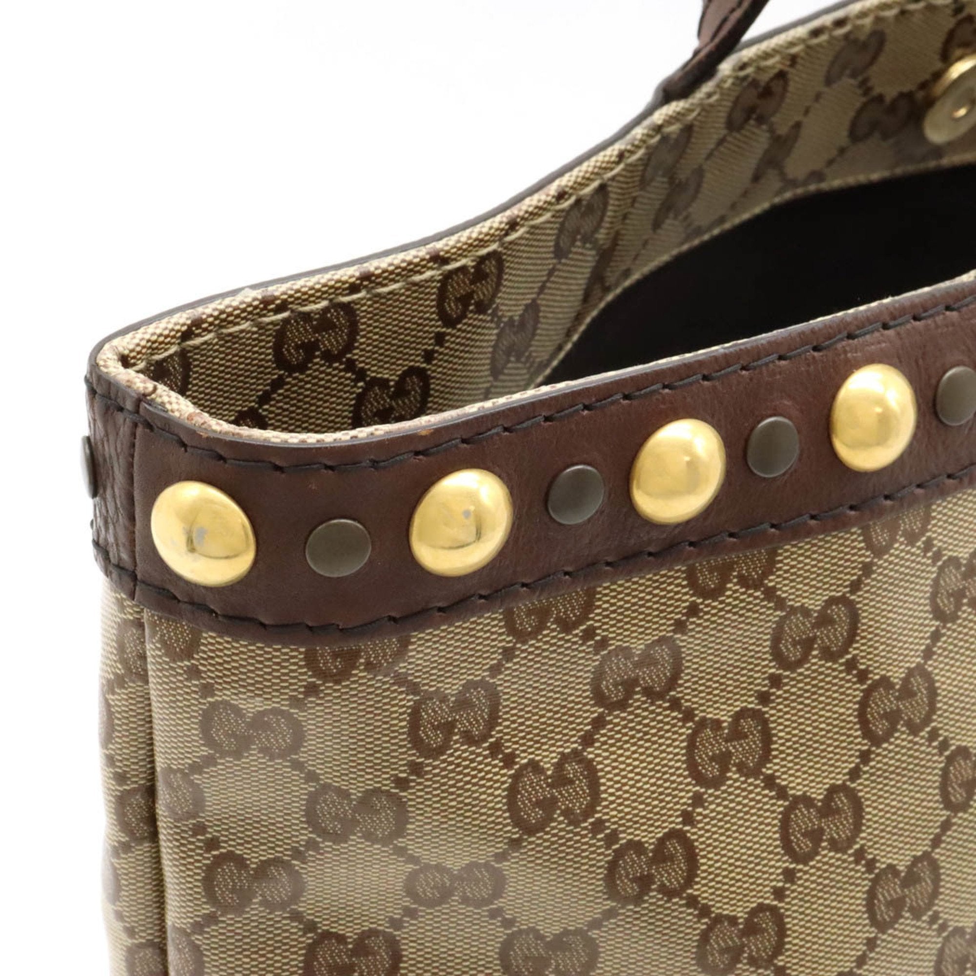 Gucci Beige Dark Beige Coated Canvas Leather Shoulder Bag Tote Bag (Pre-Owned)