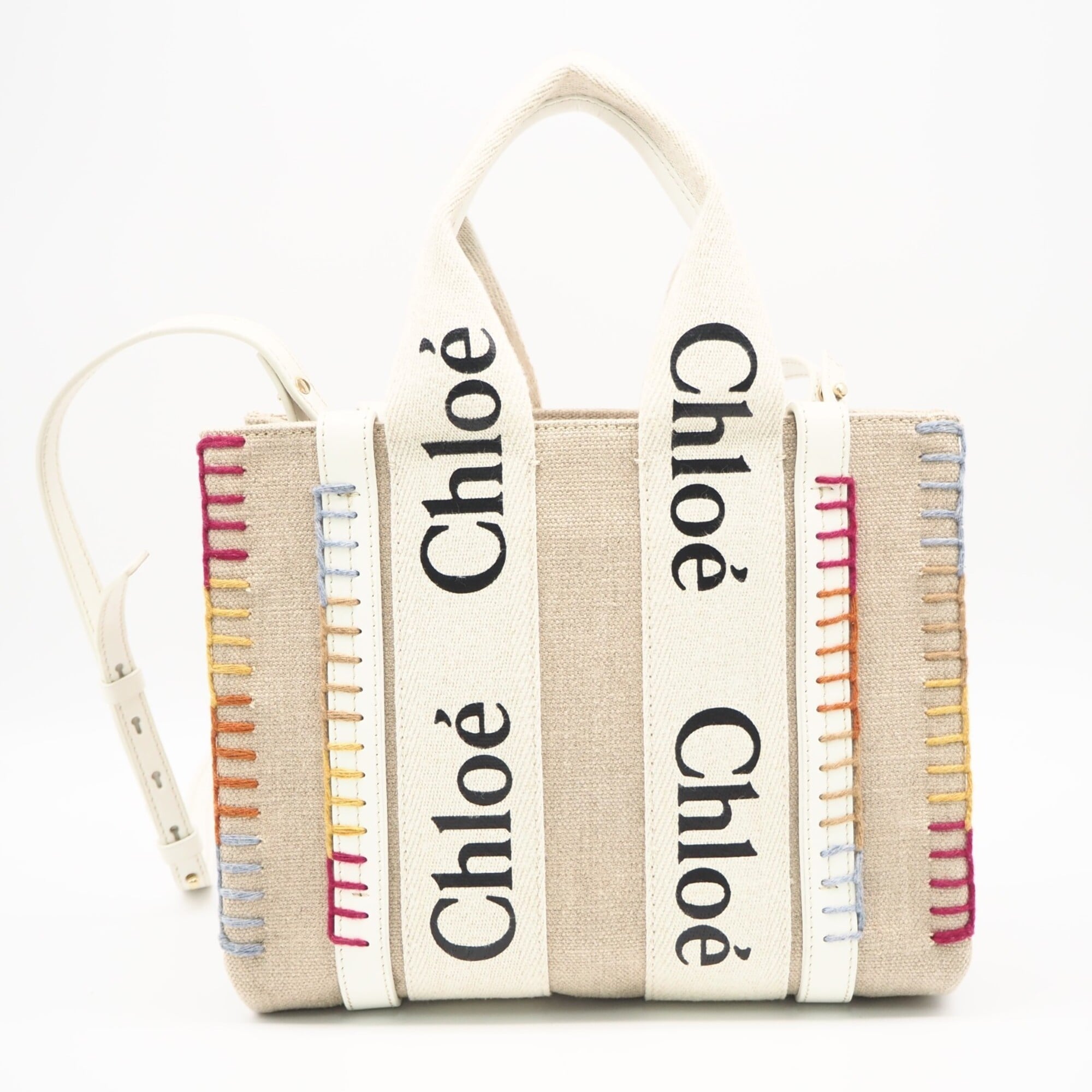 Chloé Beige Multi-Color Canvas Leather Handbag Tote Bag (Pre-Owned)