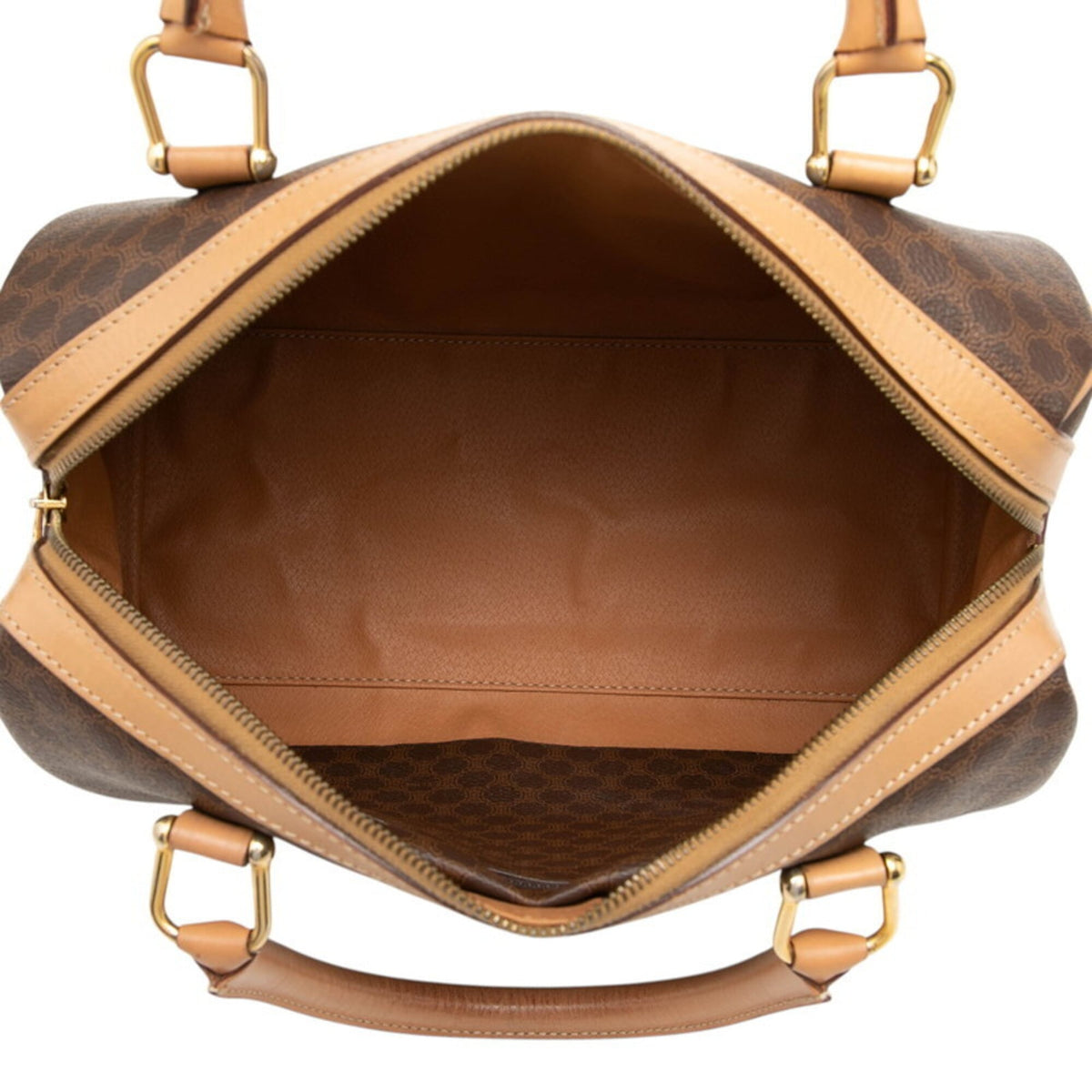 Celine Macadam Beige Brown Pvc Leather Boston Bag Handbag (Pre-Owned)