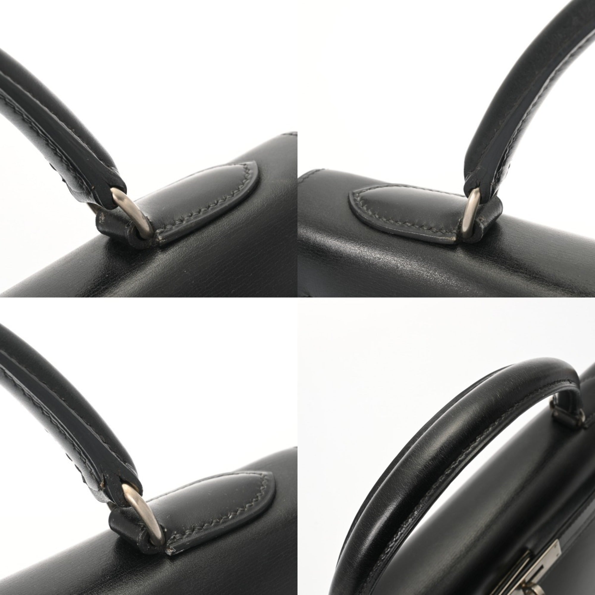 Hermes Kelly Black Matte Silver Box Calf Leather Shopping Bag (Pre-Owned)
