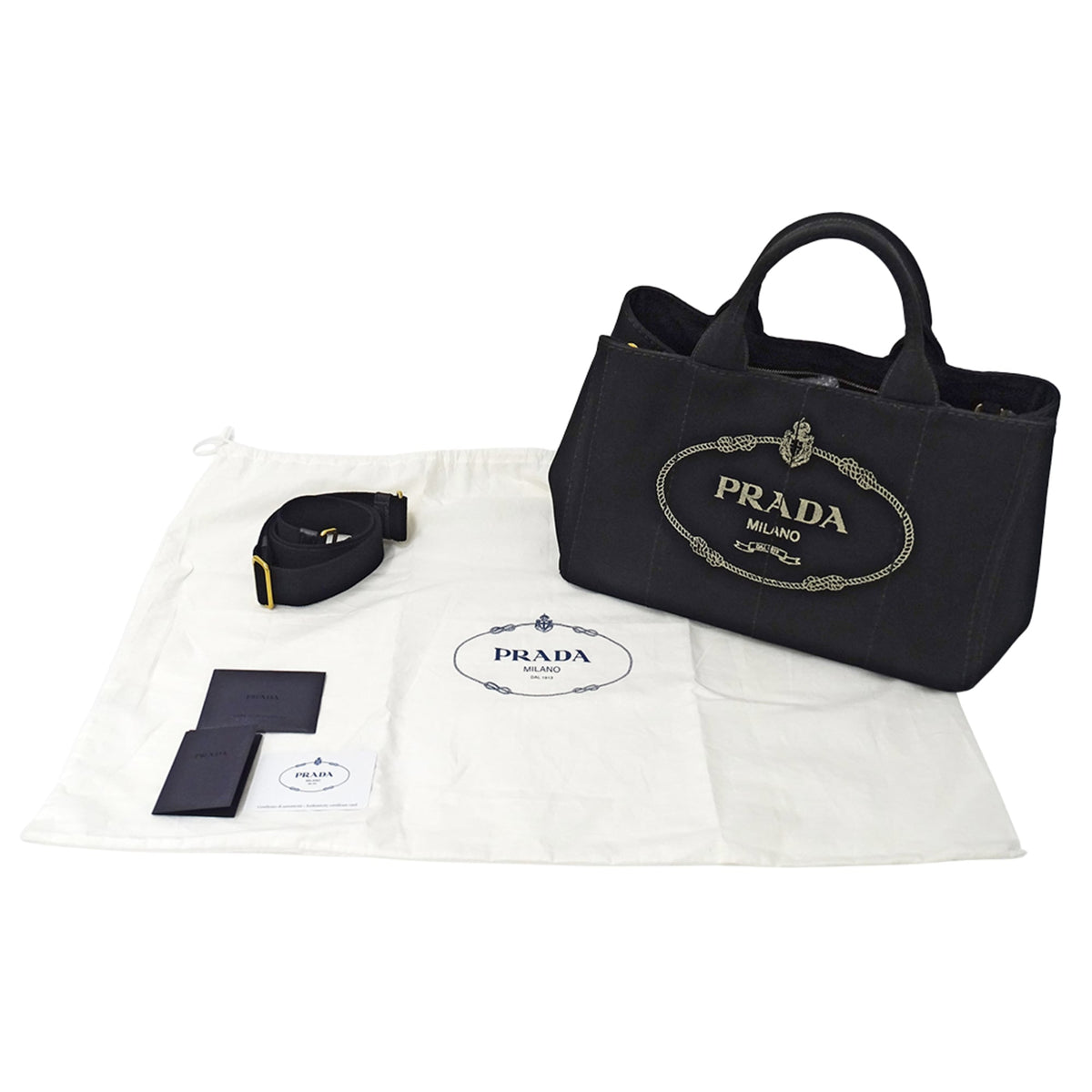 Prada Canapa Black Canvas Handbag Shoulder Bag Tote Bag (Pre-Owned)