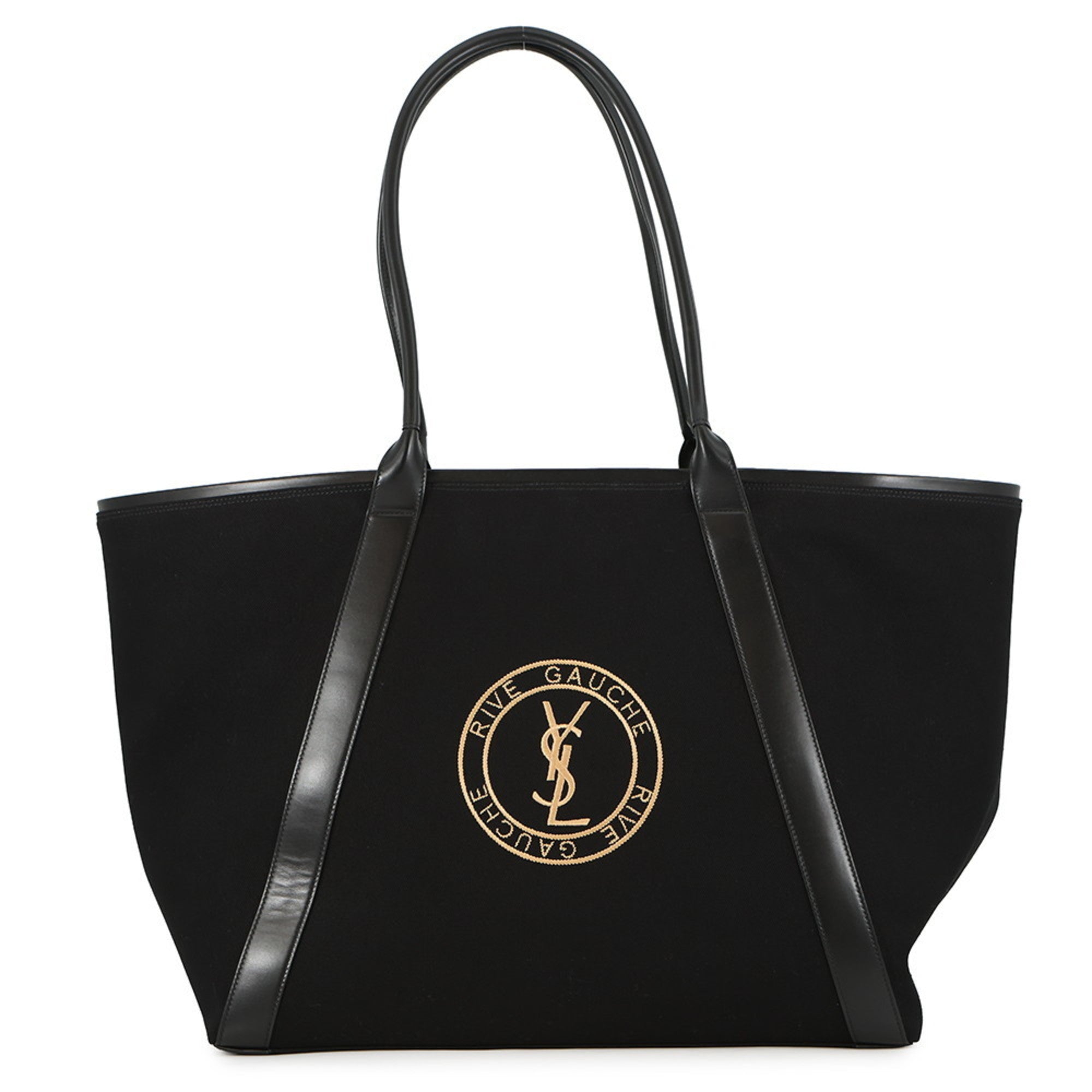 Yves Saint Laurent Black Canvas Leather Handbag Tote Bag (Pre-Owned)