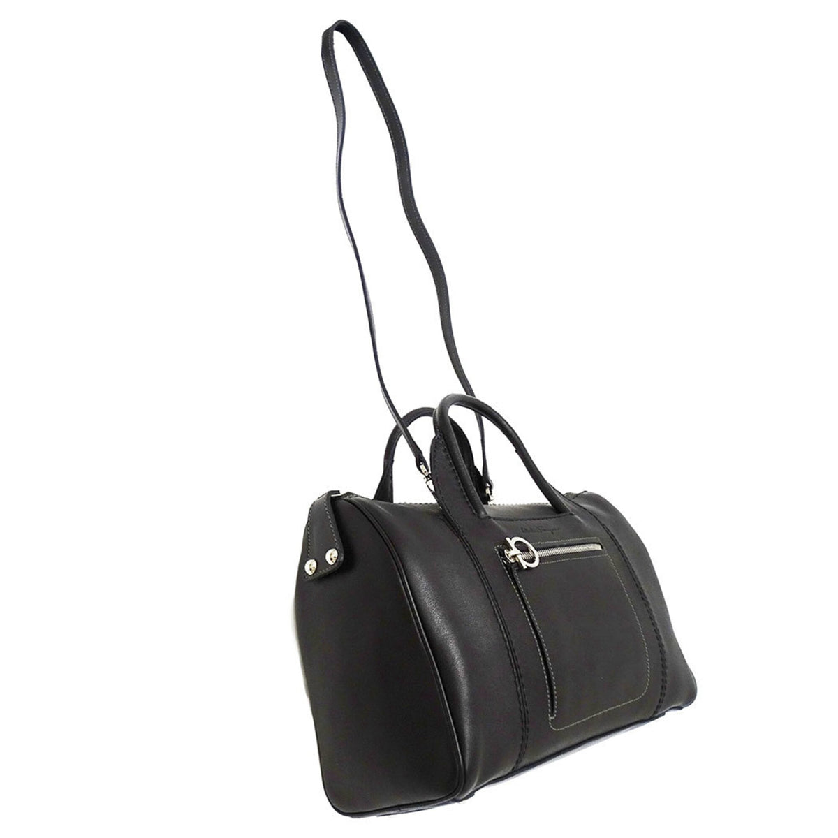 Salvatore Ferragamo Black Leather Handbag Shoulder Bag (Pre-Owned)