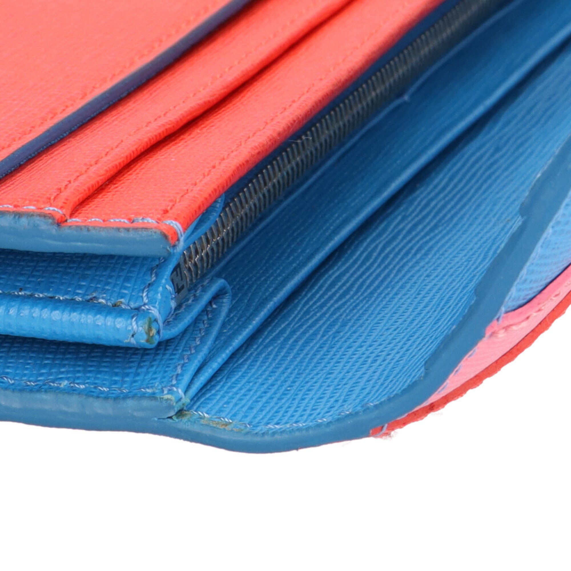 Fendi Blue Pink Red Color Leather Long Wallet (Bi-Fold) (Pre-Owned)