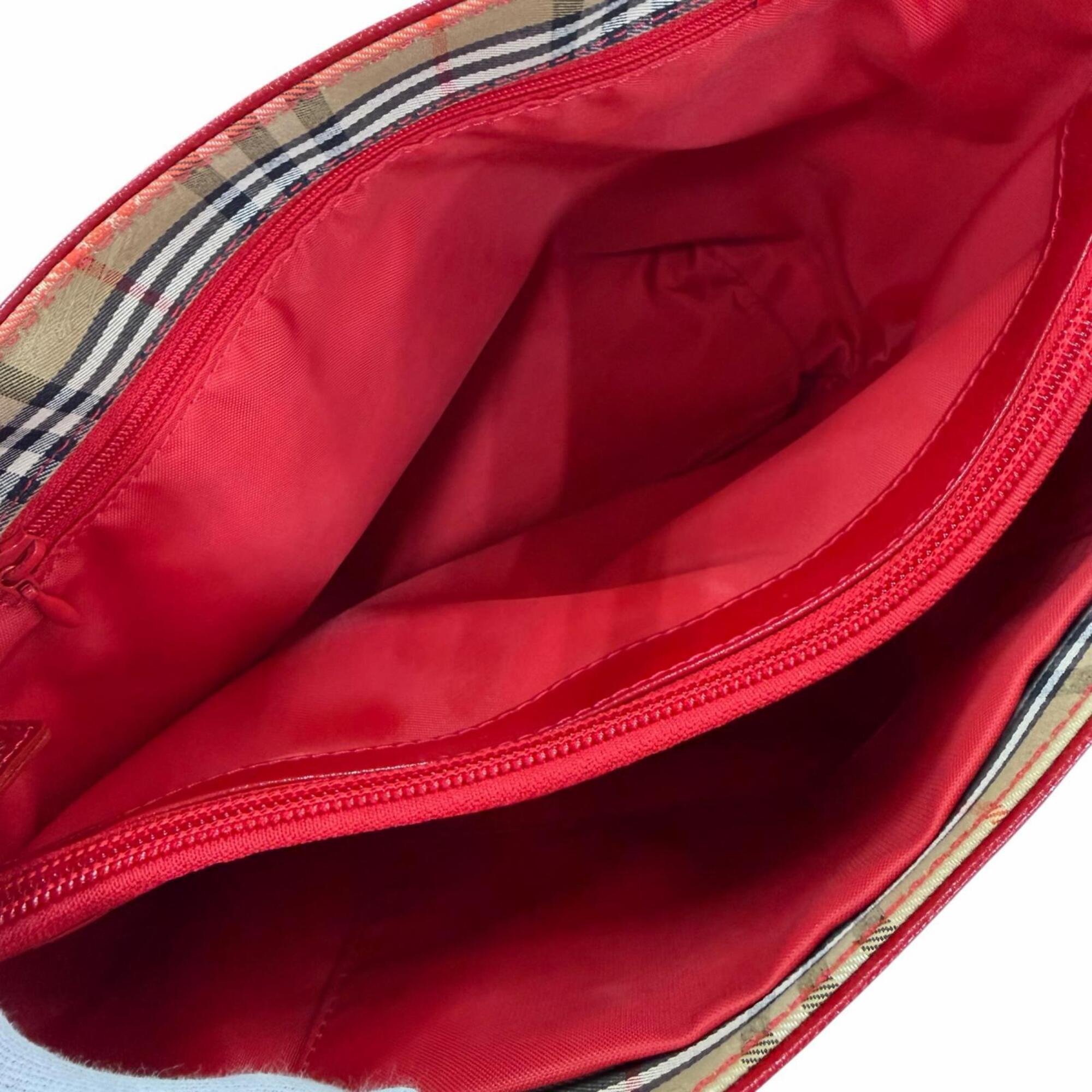 Burberry Brown Red Color Canvas Leather Handbag (Pre-Owned)