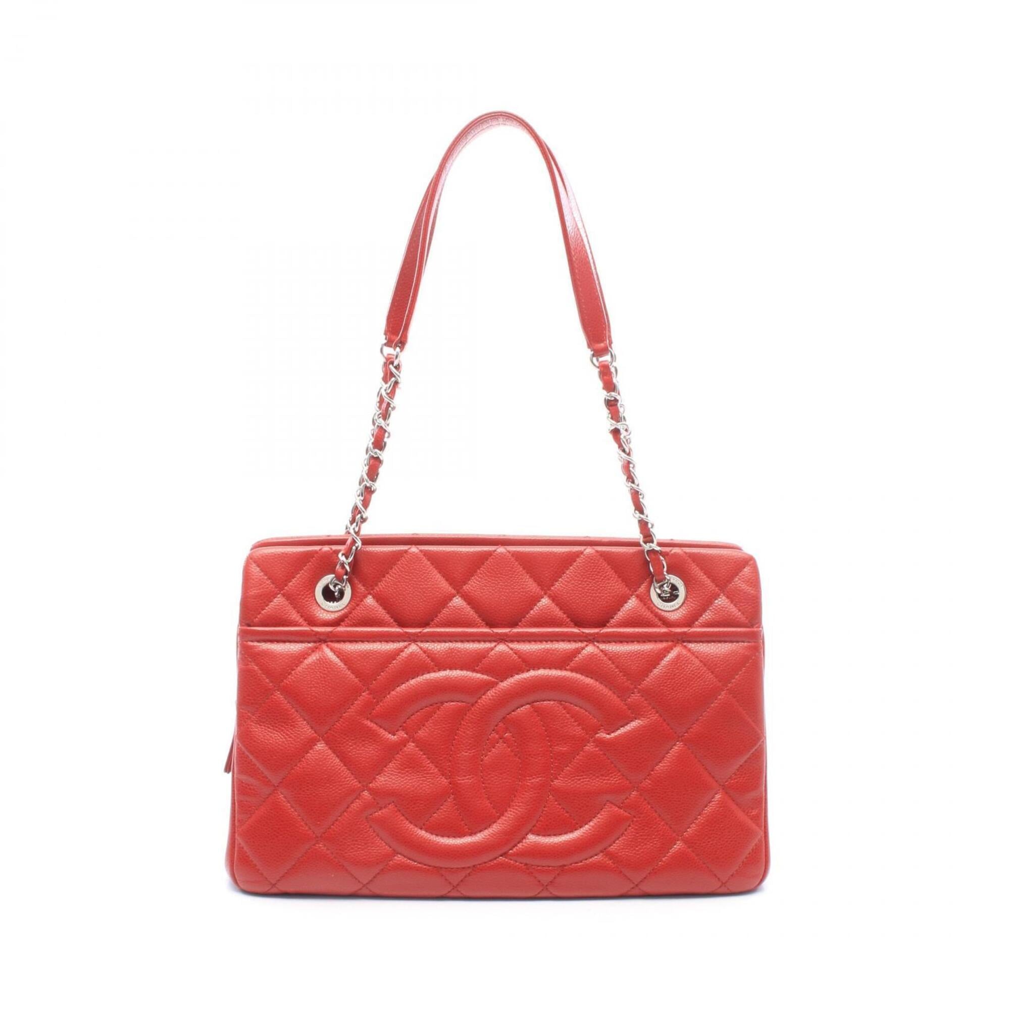 Chanel Red Color Grained Calfskin Handbag Tote Bag (Pre-Owned)