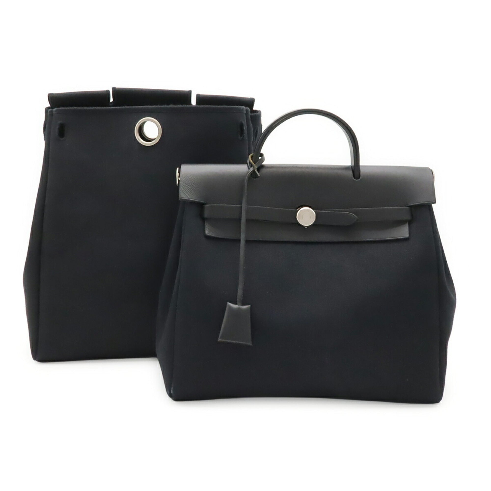 Hermes Black Toile Officier Leather Backpack Handbag (Pre-Owned)