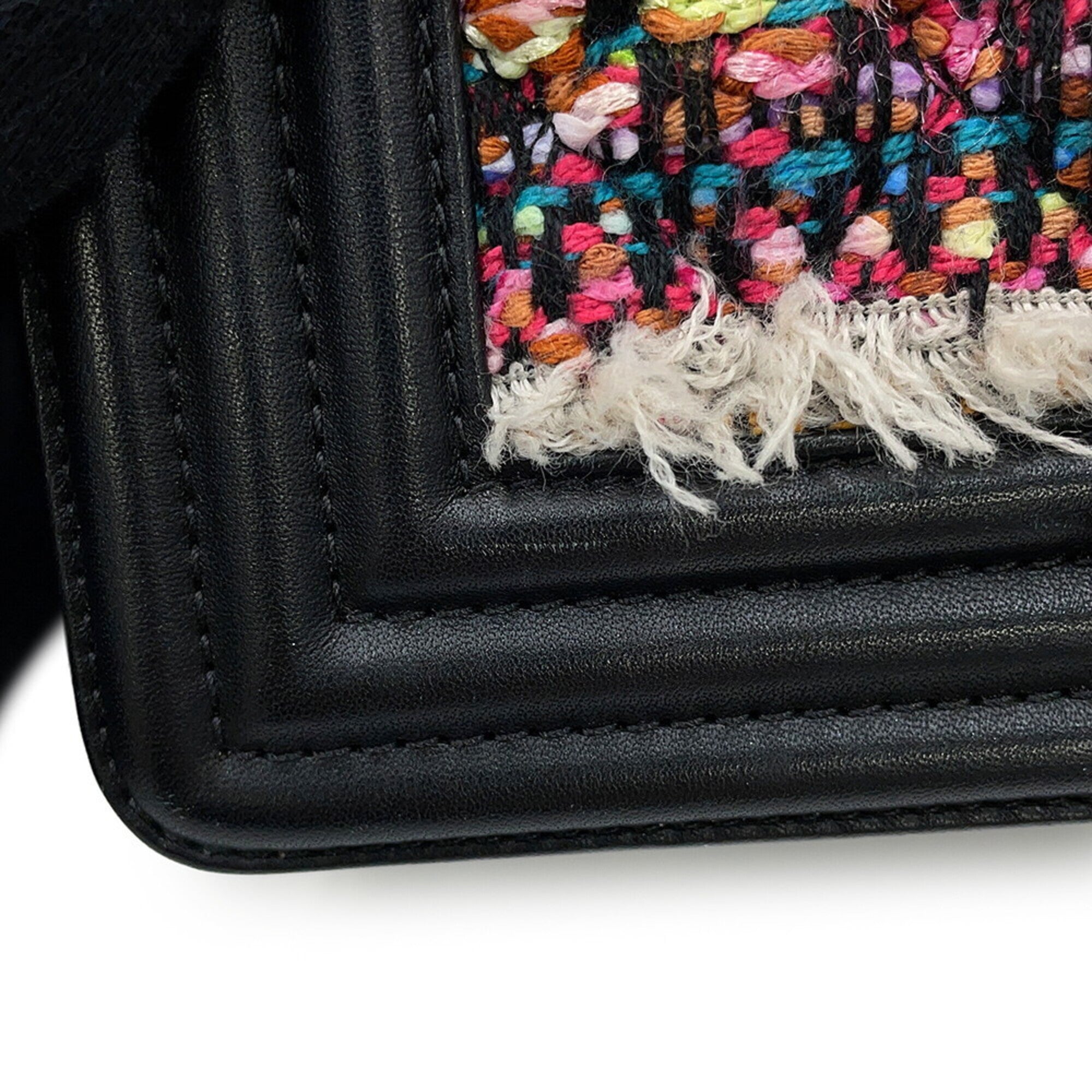 Chanel Black Multi-Color Tweed Leather Handbag Shoulder Bag (Pre-Owned)