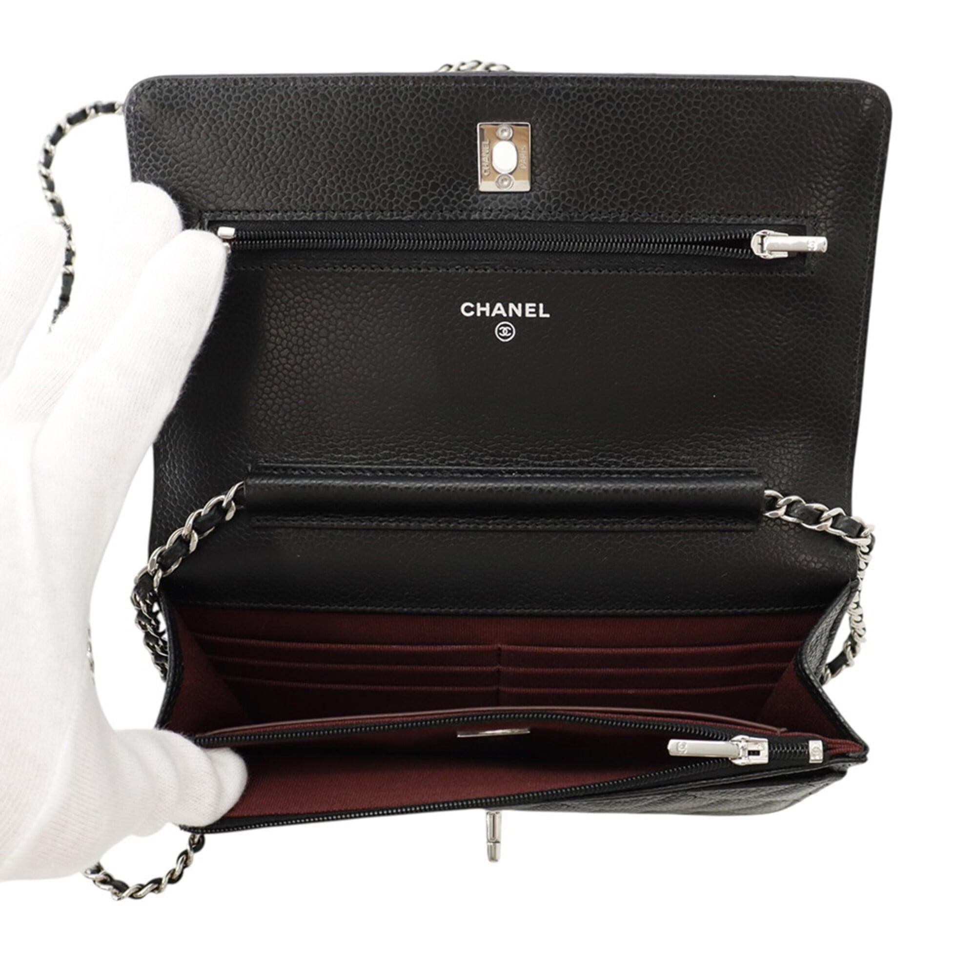 Chanel Matelasse Black Grained Calfskin Chain/Shoulder Wallet (Pre-Owned)