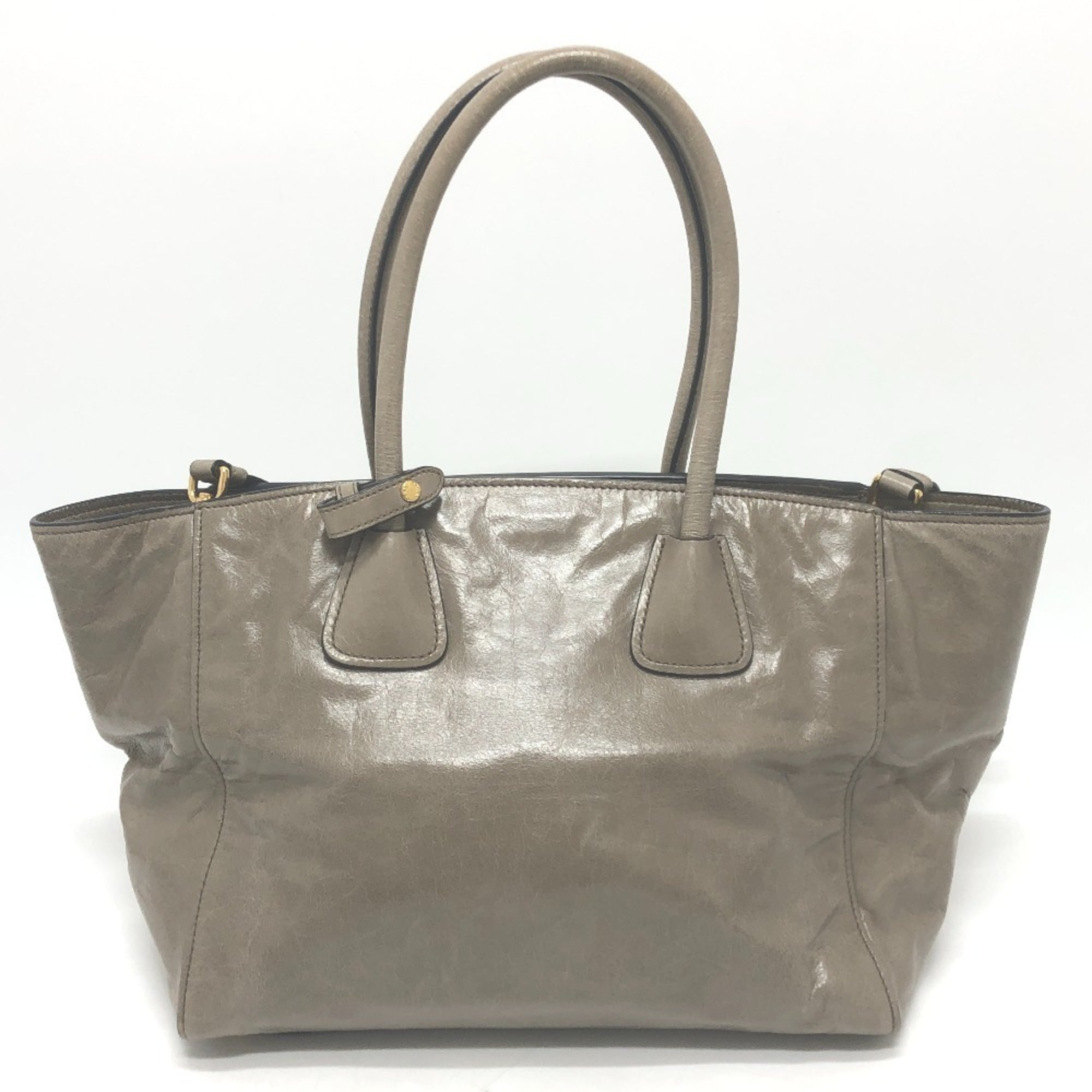 Prada Brown Leather Handbag Shoulder Bag Tote Bag (Pre-Owned)