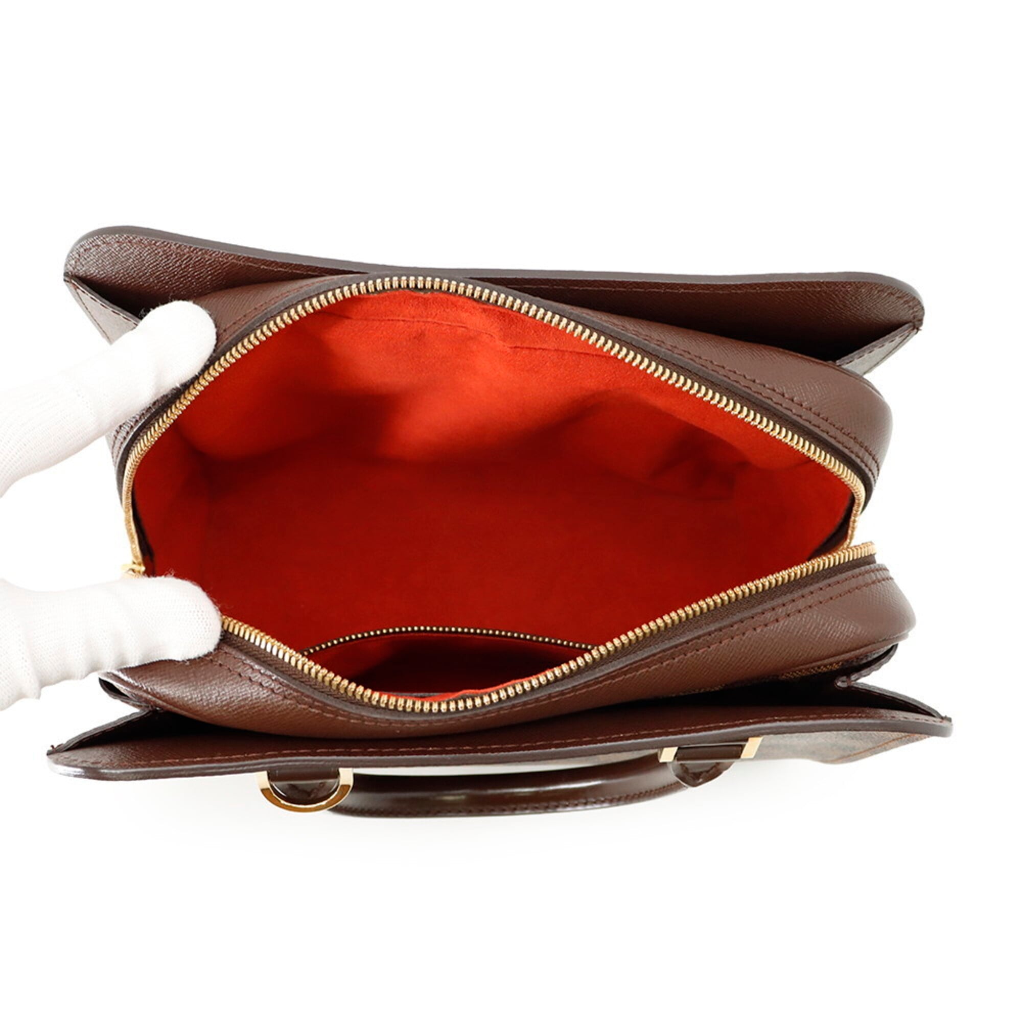Louis Vuitton Damier Canvas Ebene Red Color Exotic Leather Handbag (Pre-Owned)