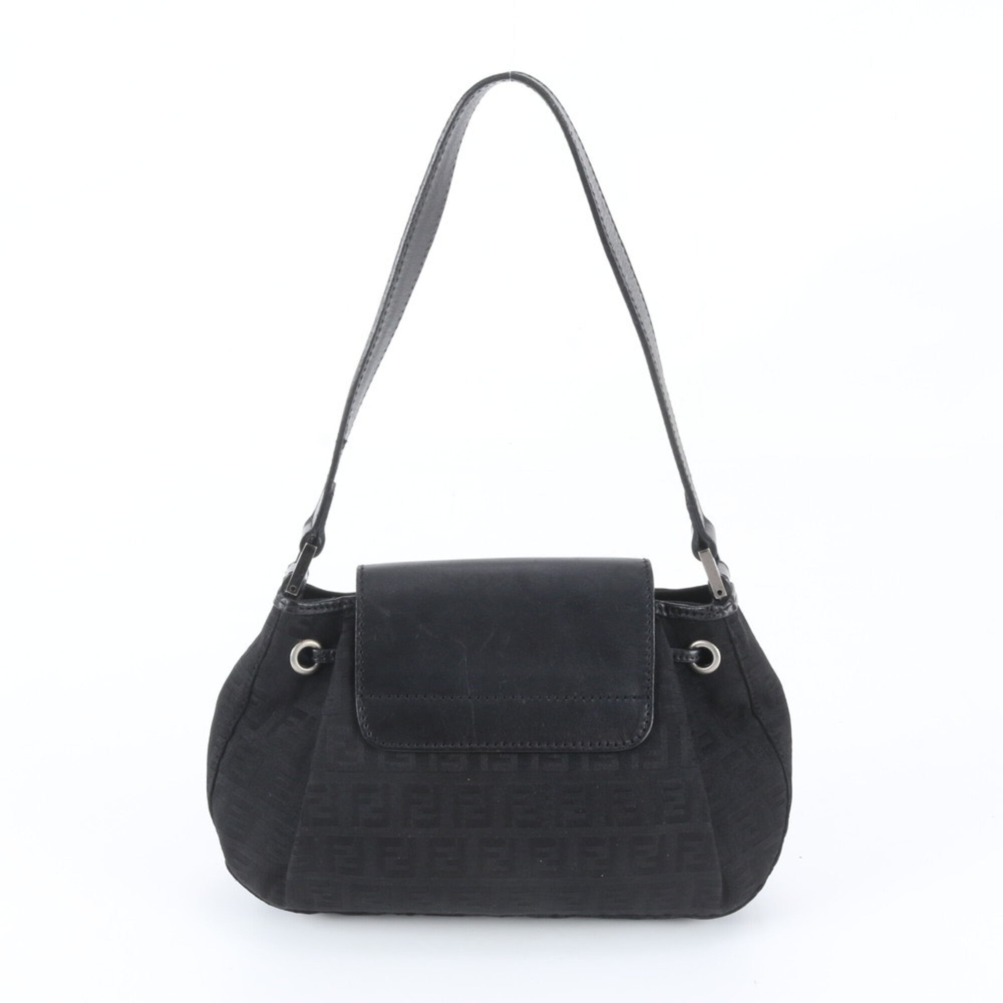 Fendi Black Leather Canvas Handbag Shoulder Bag Tote Bag (Pre-Owned)