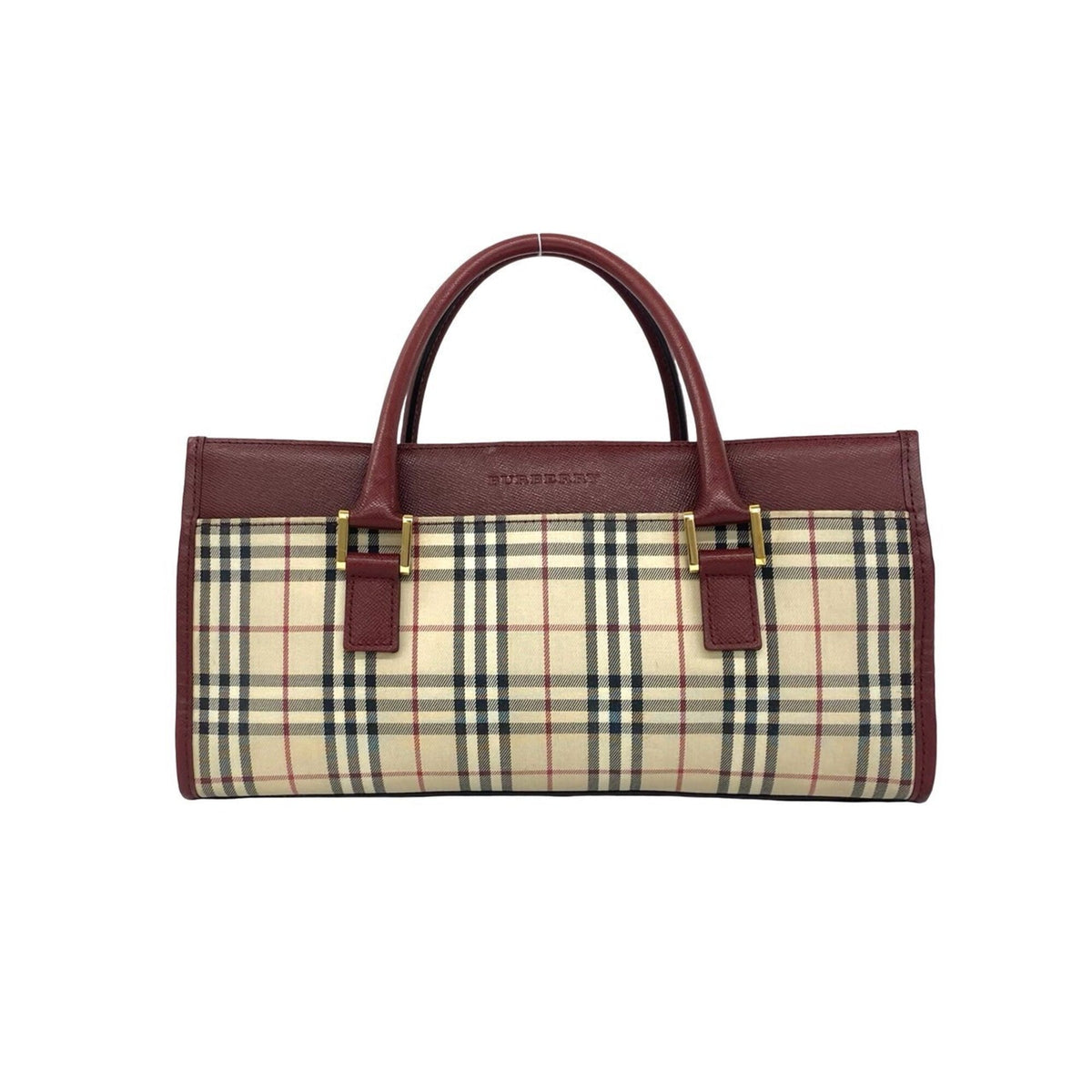 Burberry Beige Bordeaux Canvas Leather Handbag Tote Bag (Pre-Owned)