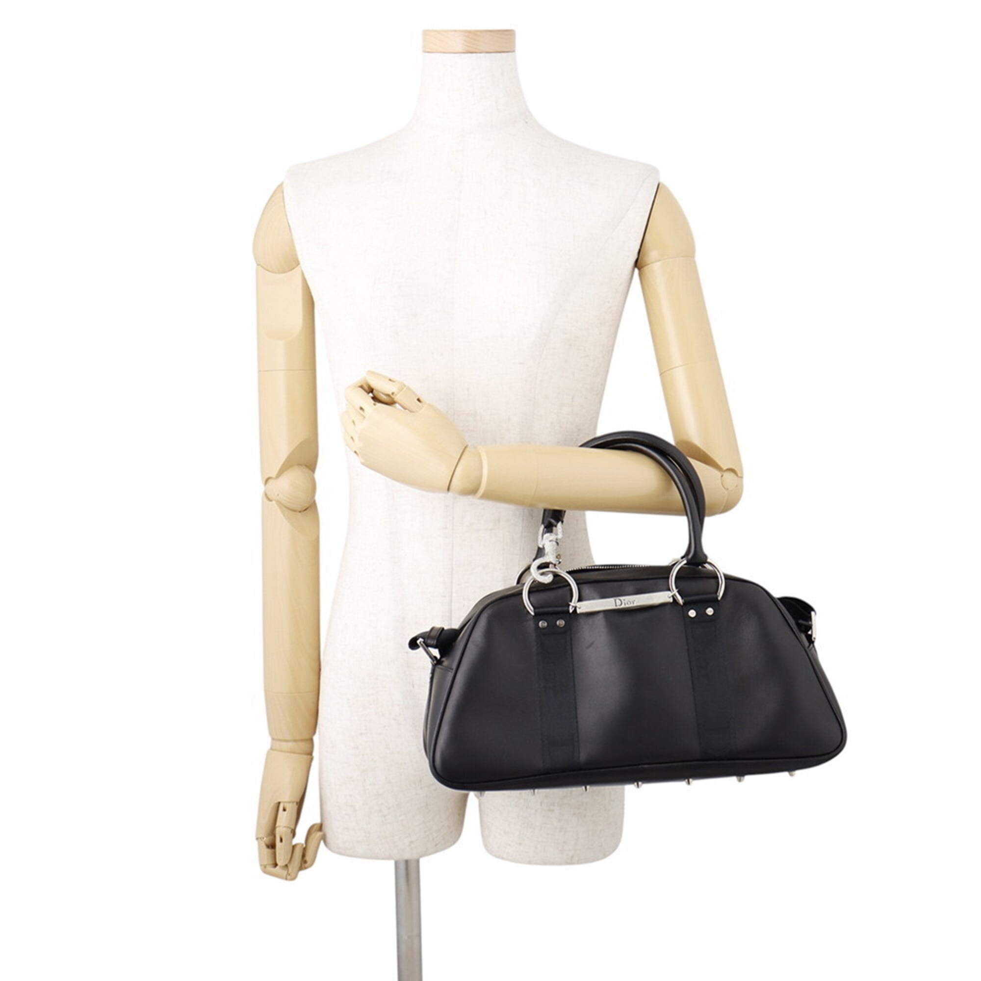 Christian Dior Black Leather Canvas Handbag (Pre-Owned)