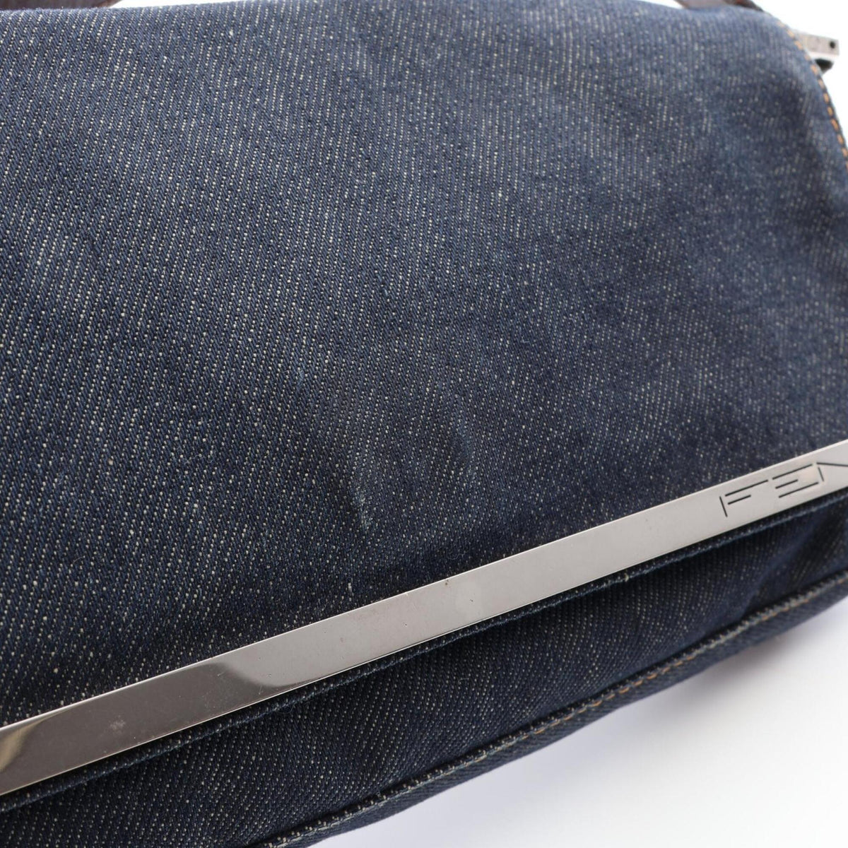 Fendi Brown Navy Denim Leather Handbag Shoulder Bag (Pre-Owned)