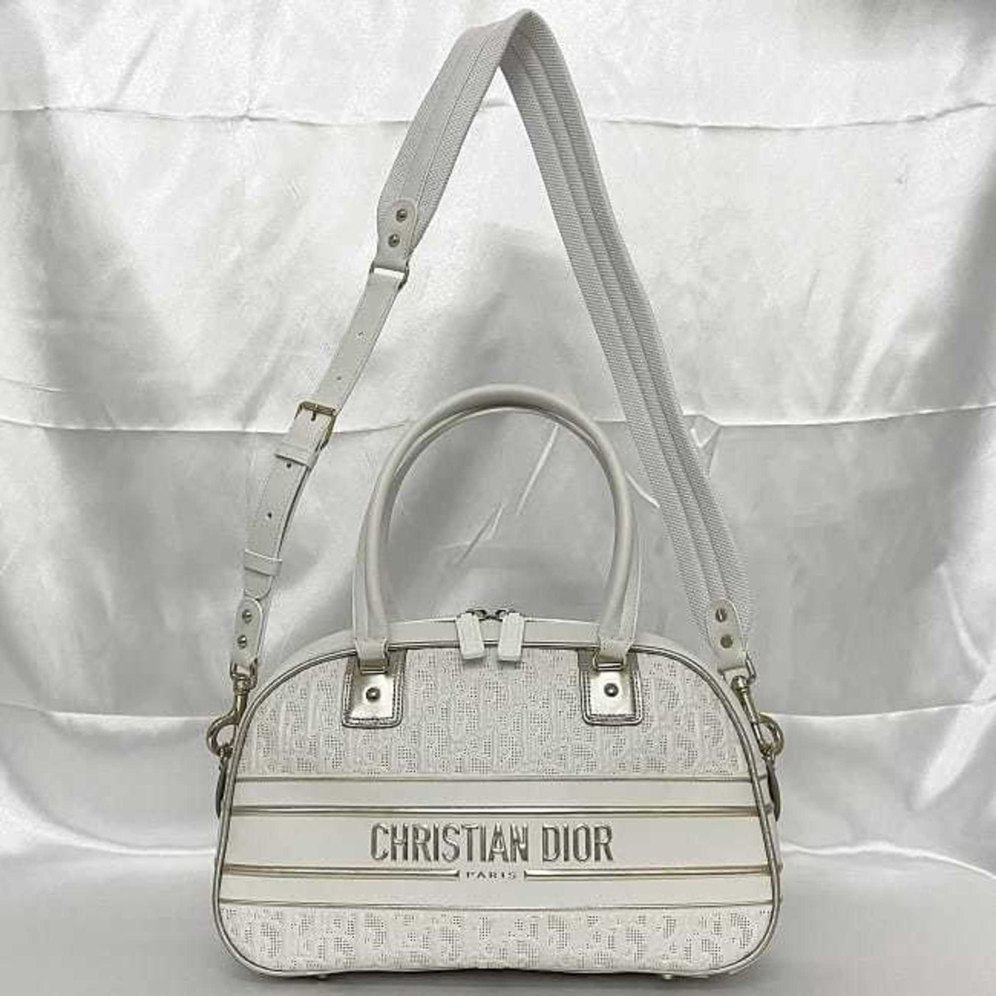 Christian Dior Trotter White Leather Rubber Boston Bag Handbag (Pre-Owned)