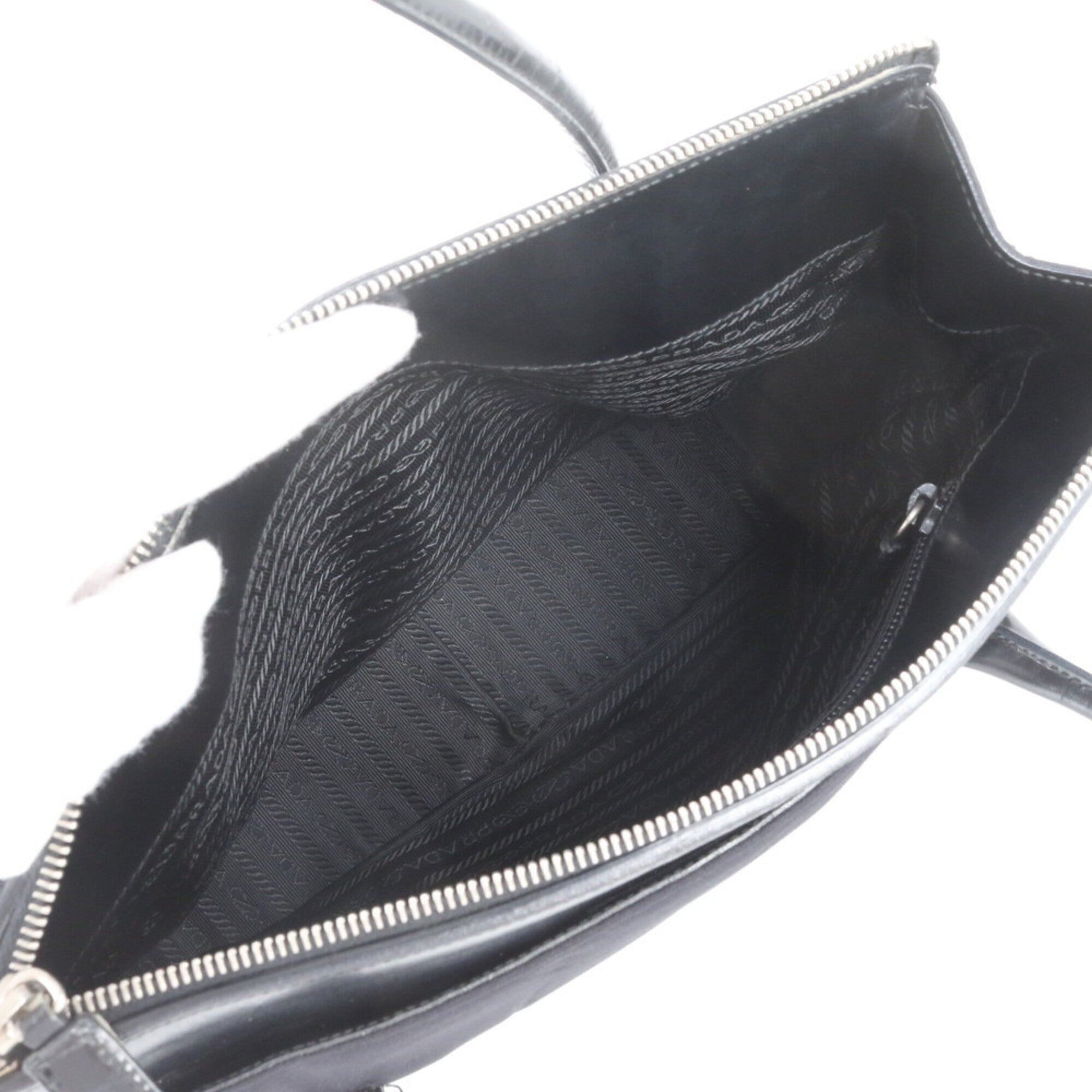 Prada Black Leather Nylon Handbag Shoulder Bag Tote Bag (Pre-Owned)