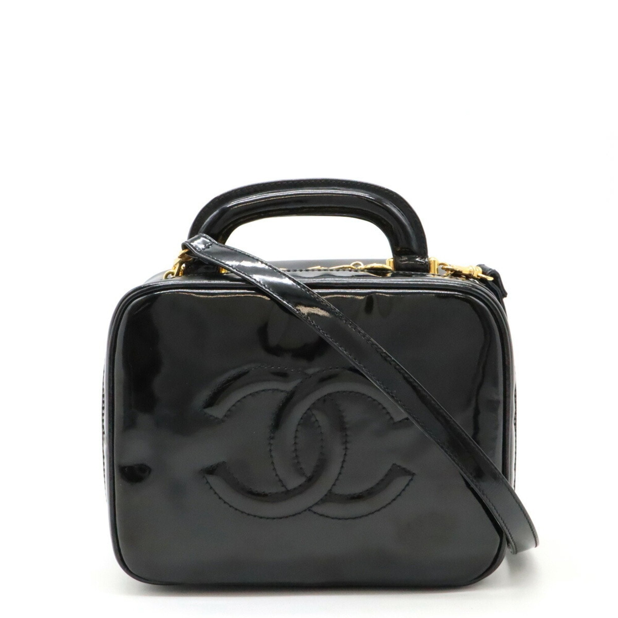 Chanel Black Leather Handbag Shoulder Bag Vanity Bag (Pre-Owned)
