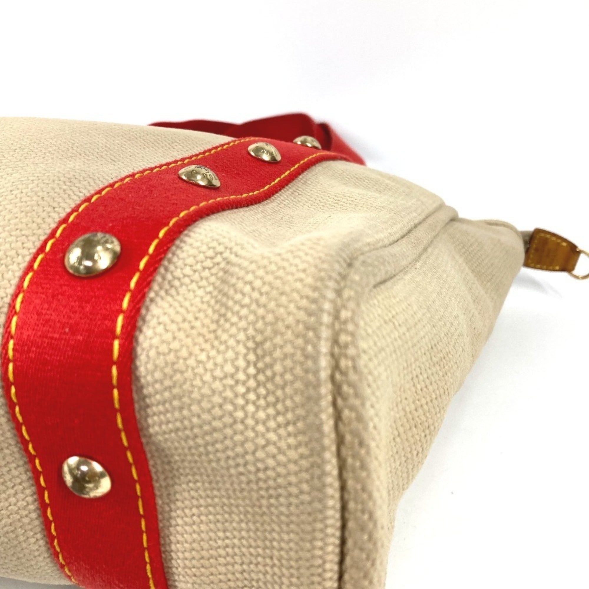 Louis Vuitton Beige Red Color Canvas Shoulder Bag Tote Bag (Pre-Owned)