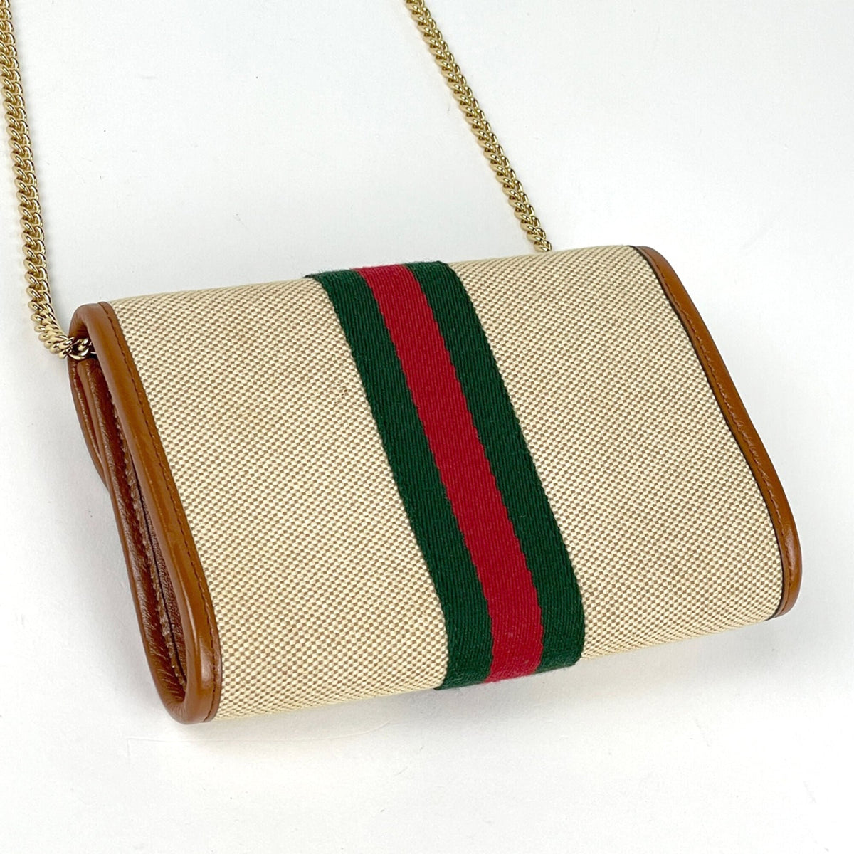 Gucci Beige Brown Canvas Leather Shoulder Bag (Pre-Owned)