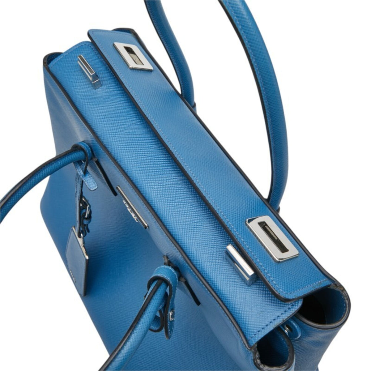 Prada Blue Saffiano Triangle Leather Handbag Tote Bag (Pre-Owned)