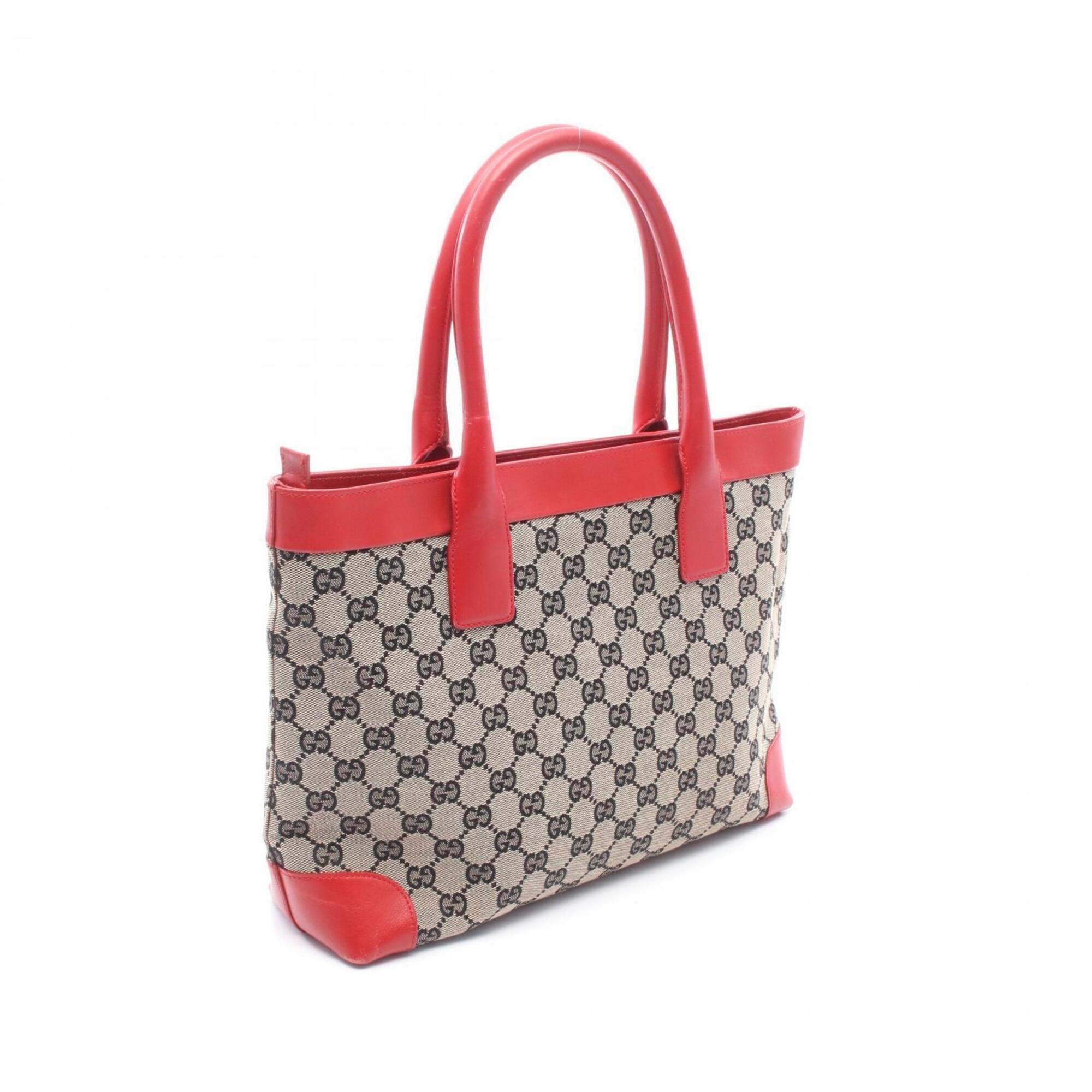 Gucci Beige Black Red Color Canvas Leather Handbag Tote Bag (Pre-Owned)