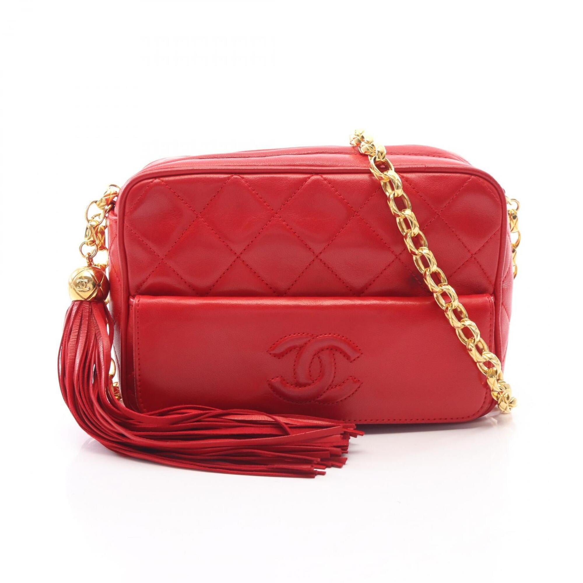 Chanel Red Color Leather Handbag Shoulder Bag (Pre-Owned)
