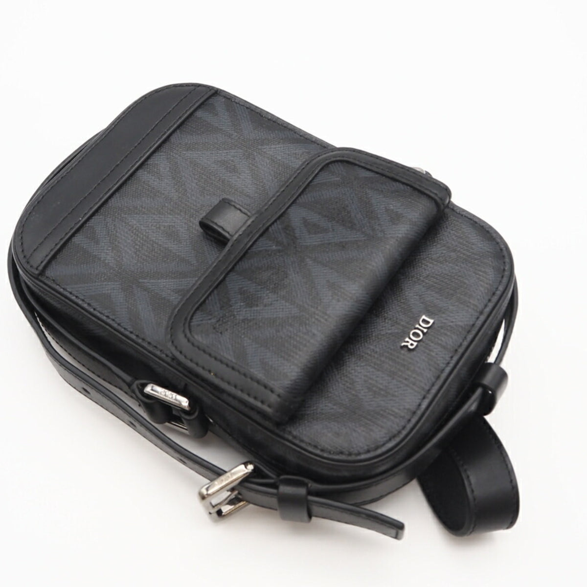 Christian Dior Black Gray Coated Canvas Shoulder Bag (Pre-Owned)