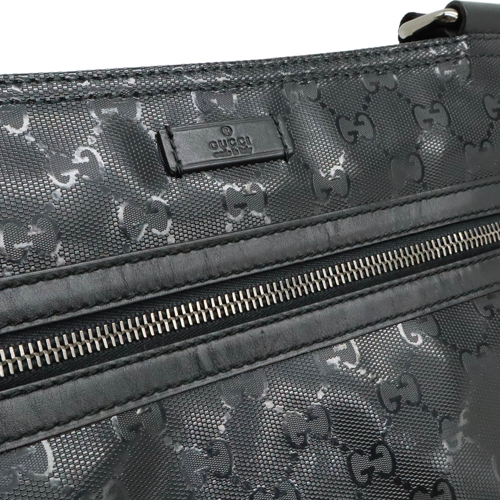 Gucci Gg Imprimé Black Coated Canvas Leather Shoulder Bag (Pre-Owned)