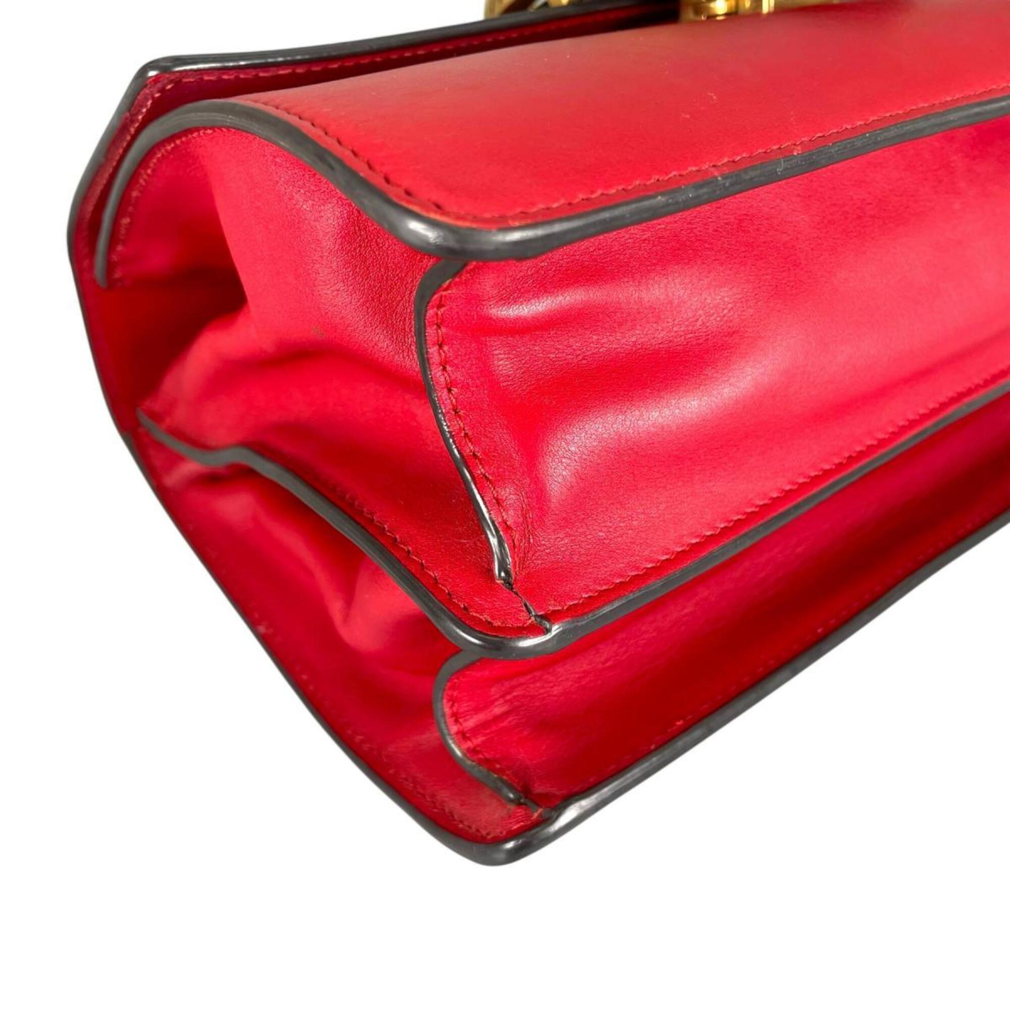 Gucci Red Color Leather Handbag Shoulder Bag (Pre-Owned)