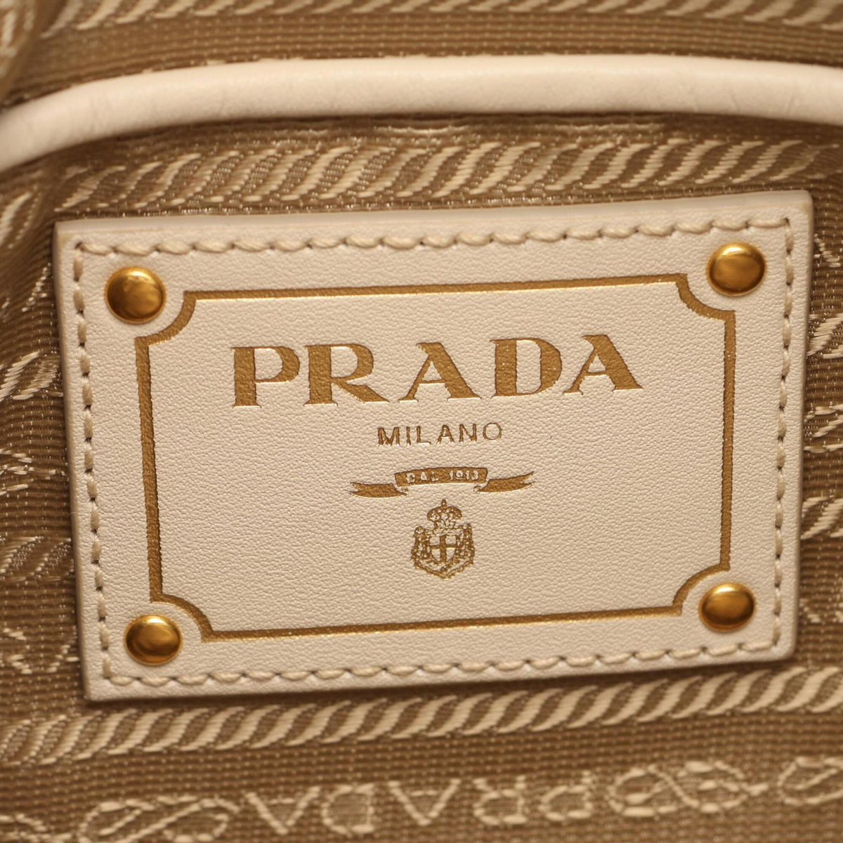 Prada Beige Ivory Canvas Leather Shoulder Bag (Pre-Owned)