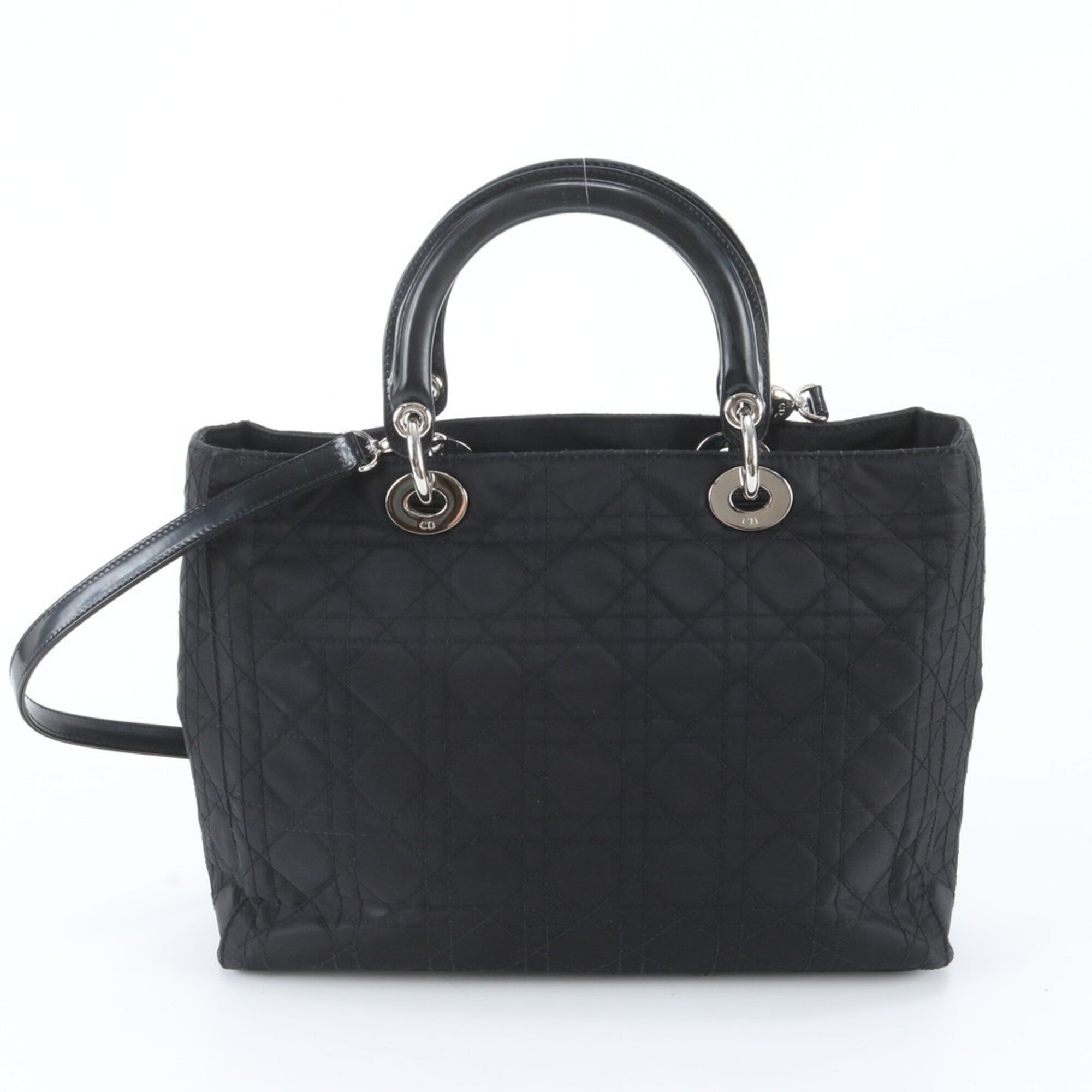 Christian Dior Lady Dior Black Leather Nylon Shoulder Bag (Pre-Owned)