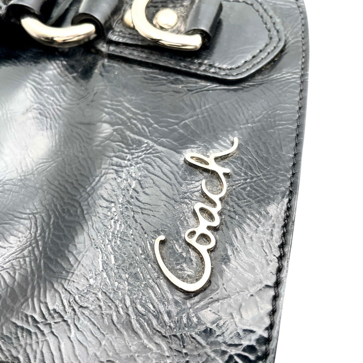 Coach Black Canvas Patent Leather Handbag Shoulder Bag (Pre-Owned)