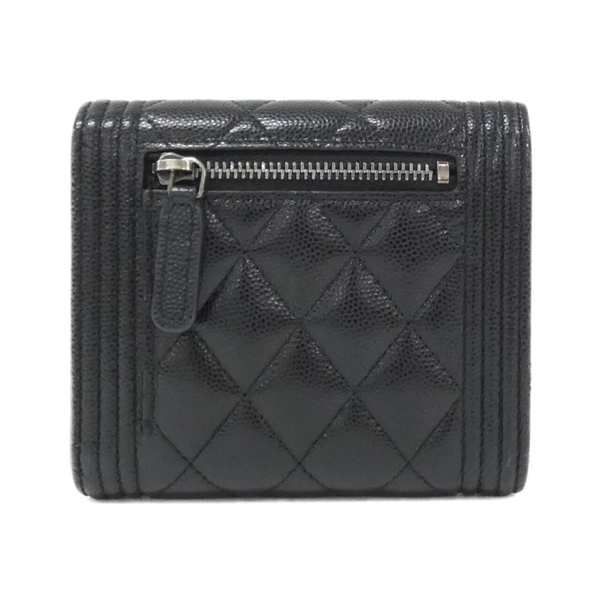 Chanel Black Grained Calfskin Wallet (Tri-Fold) (Pre-Owned)