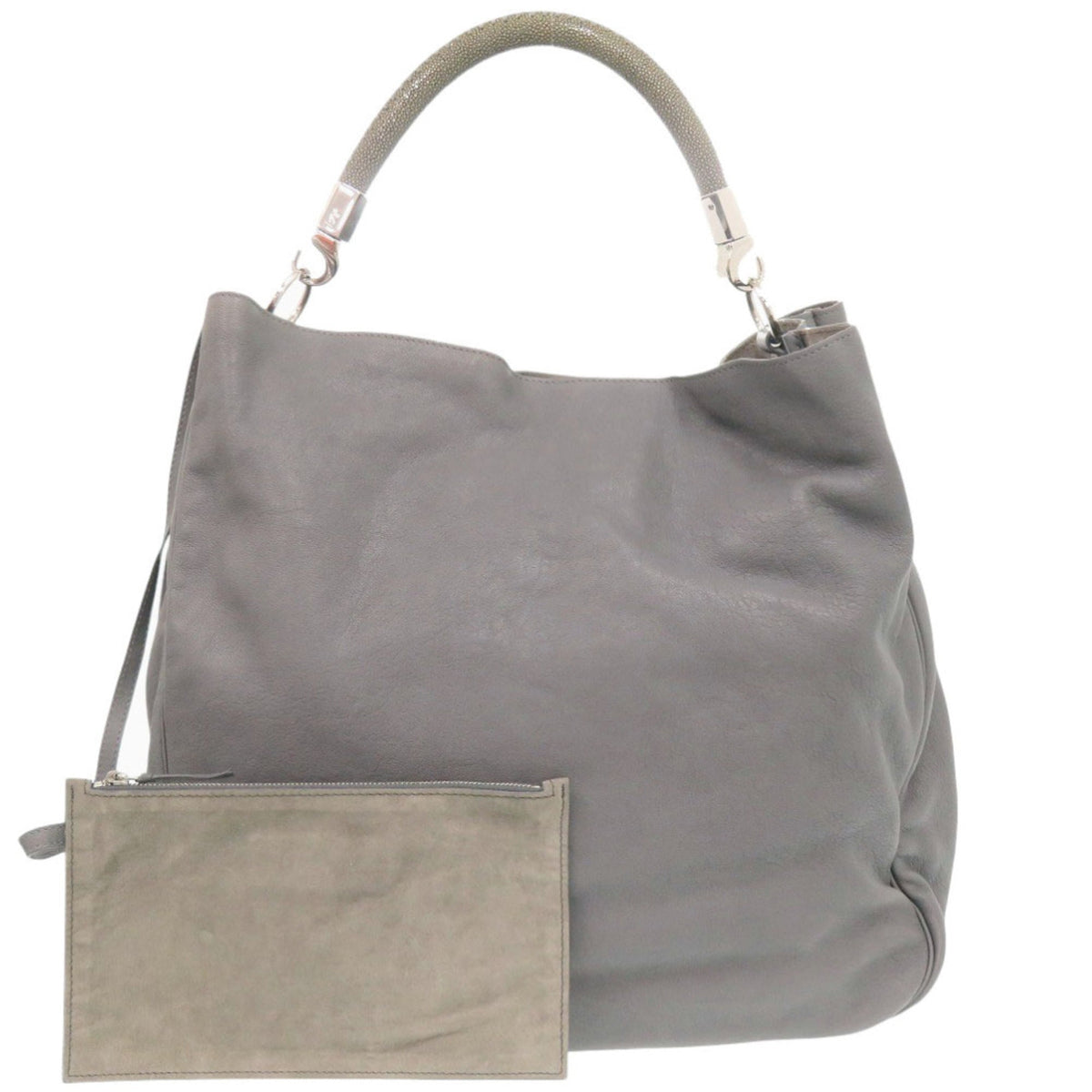 Yves Saint Laurent Gray Leather Pouch Shoulder Bag (Pre-Owned)