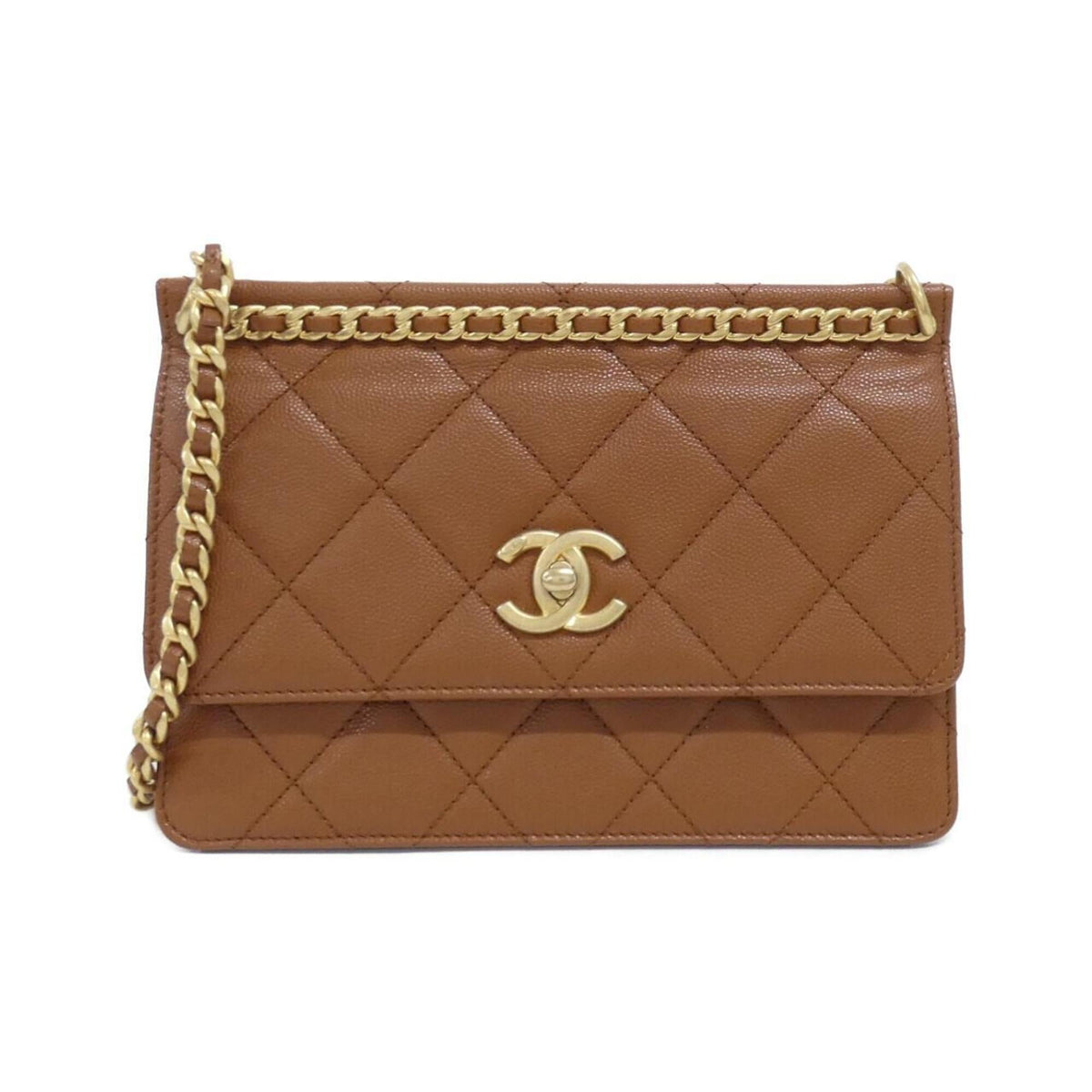 Chanel Brown Grained Calfskin Shoulder Bag (Pre-Owned)
