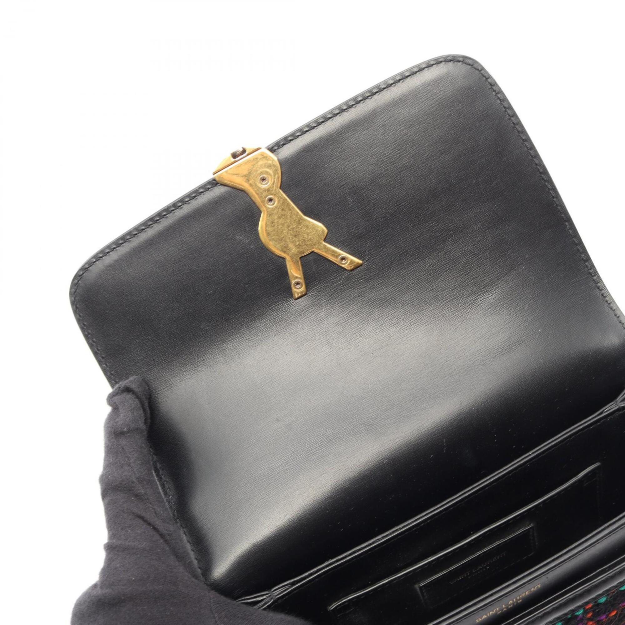 Yves Saint Laurent Black Multi-Color Fabric Leather Handbag Shoulder Bag (Pre-Owned)