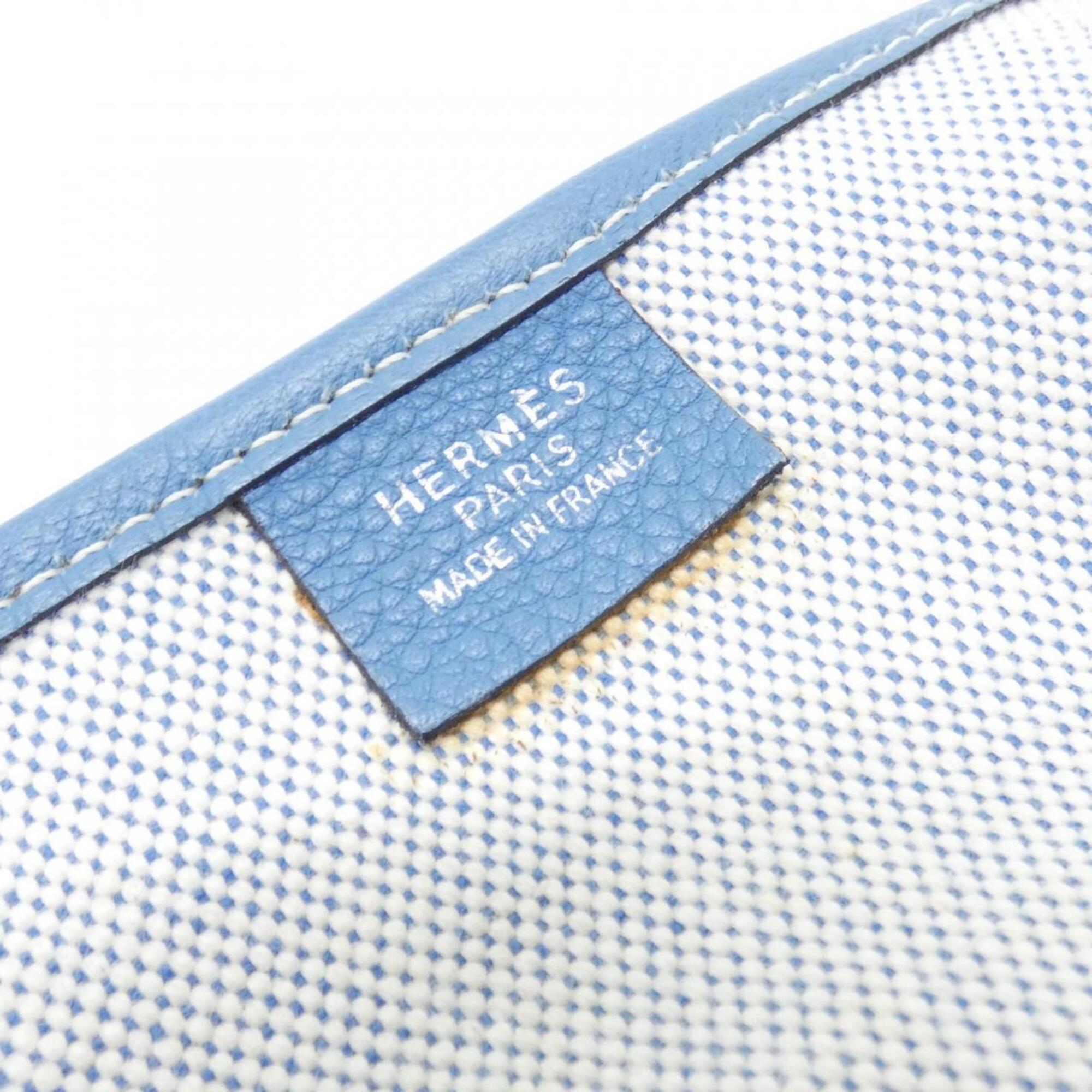 Hermes Jardinier Blue Jean Toile H Taurillon Clemence Leather Shoulder Bag (Pre-Owned)