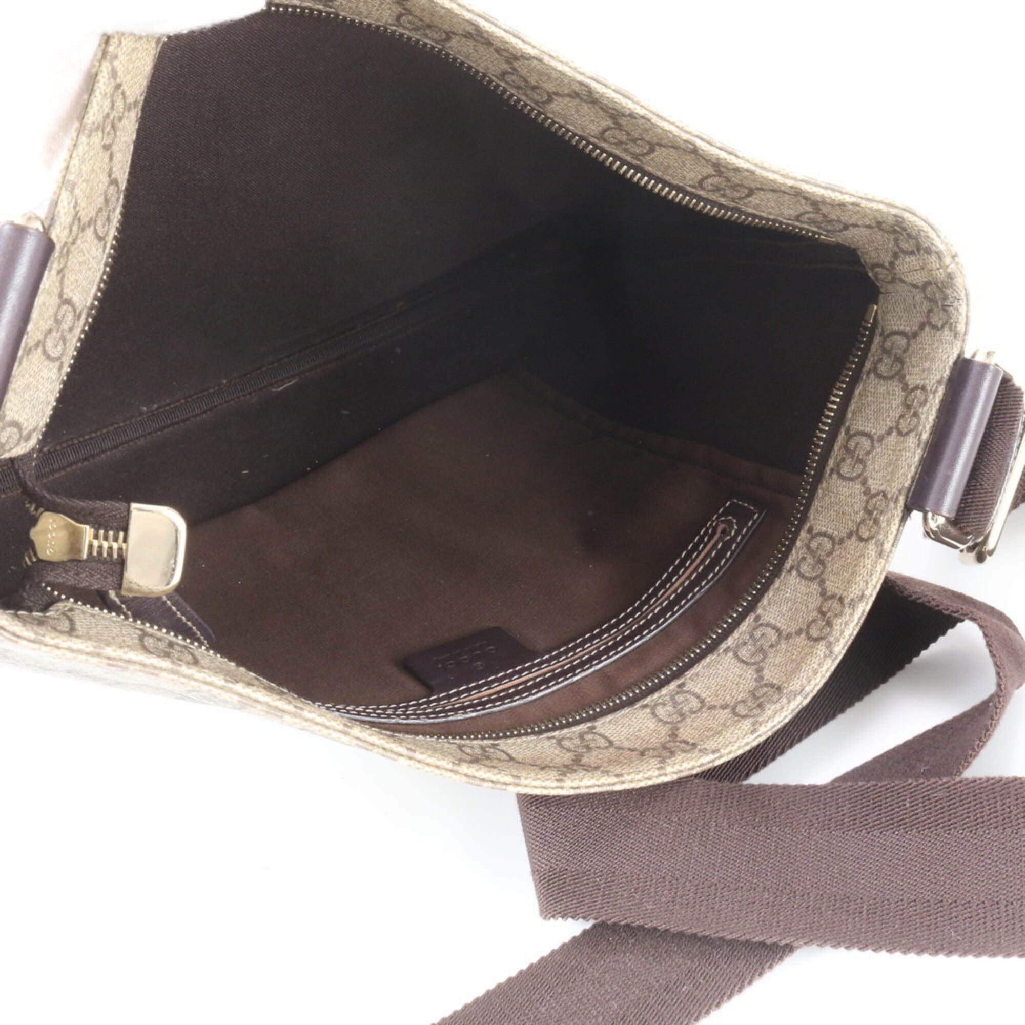 Gucci Beige Leather Coated Canvas Messenger Bag Shoulder Bag Tote Bag (Pre-Owned)