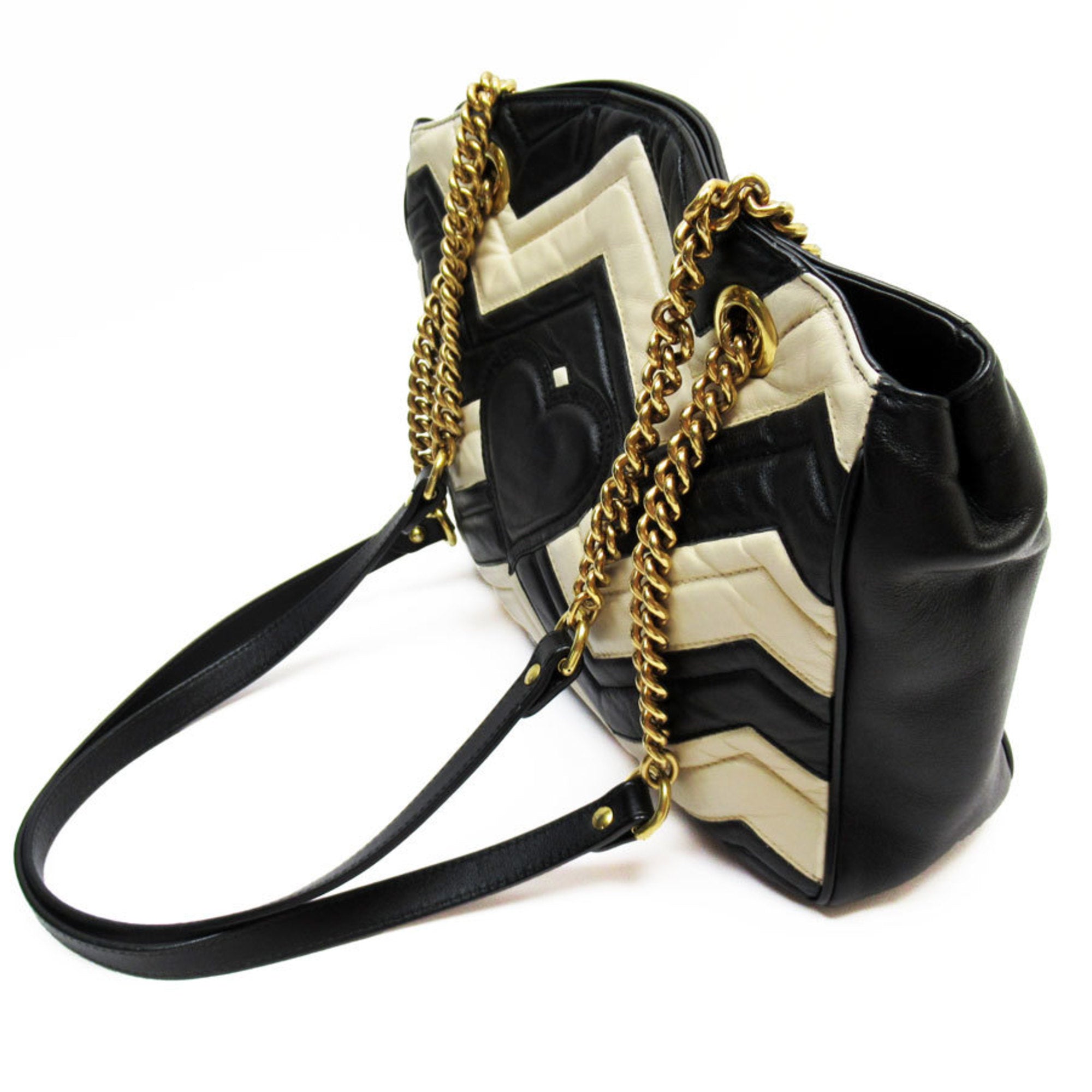 Gucci Black Light Beige Leather Shoulder Bag (Pre-Owned)