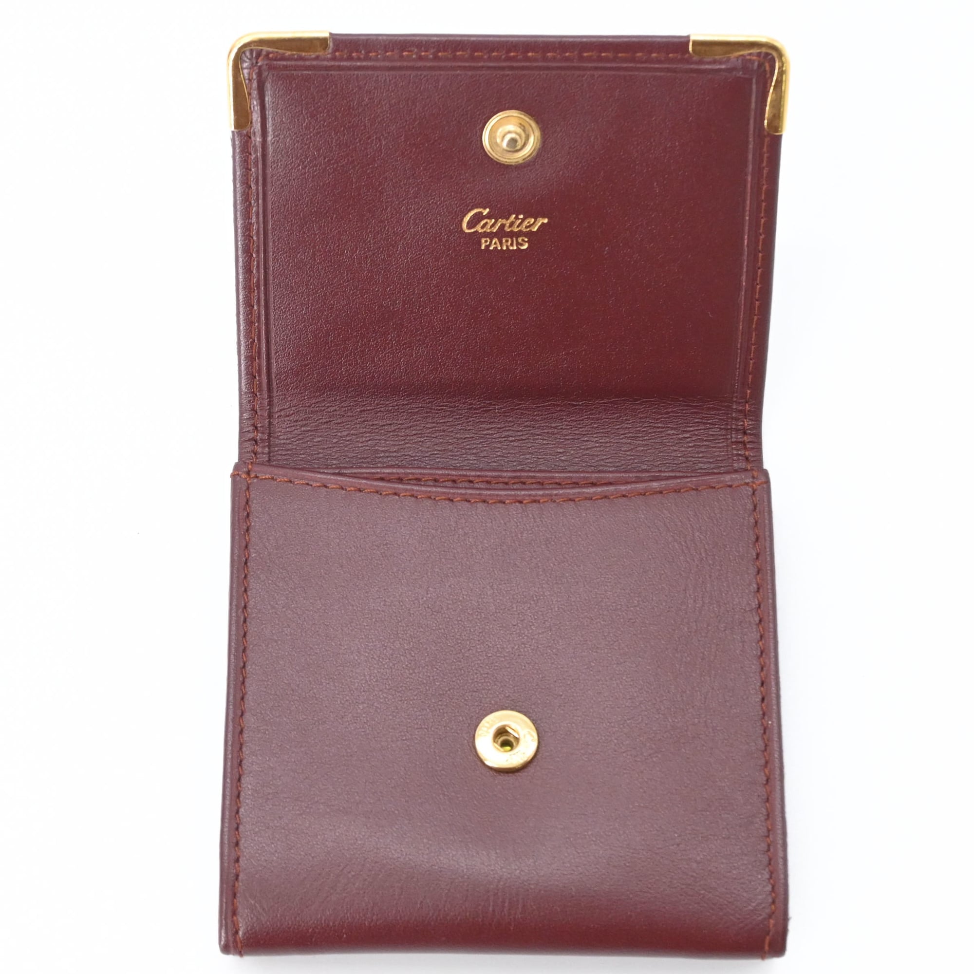 Cartier Bordeaux Leather Coin Purse/Coin Case (Pre-Owned)