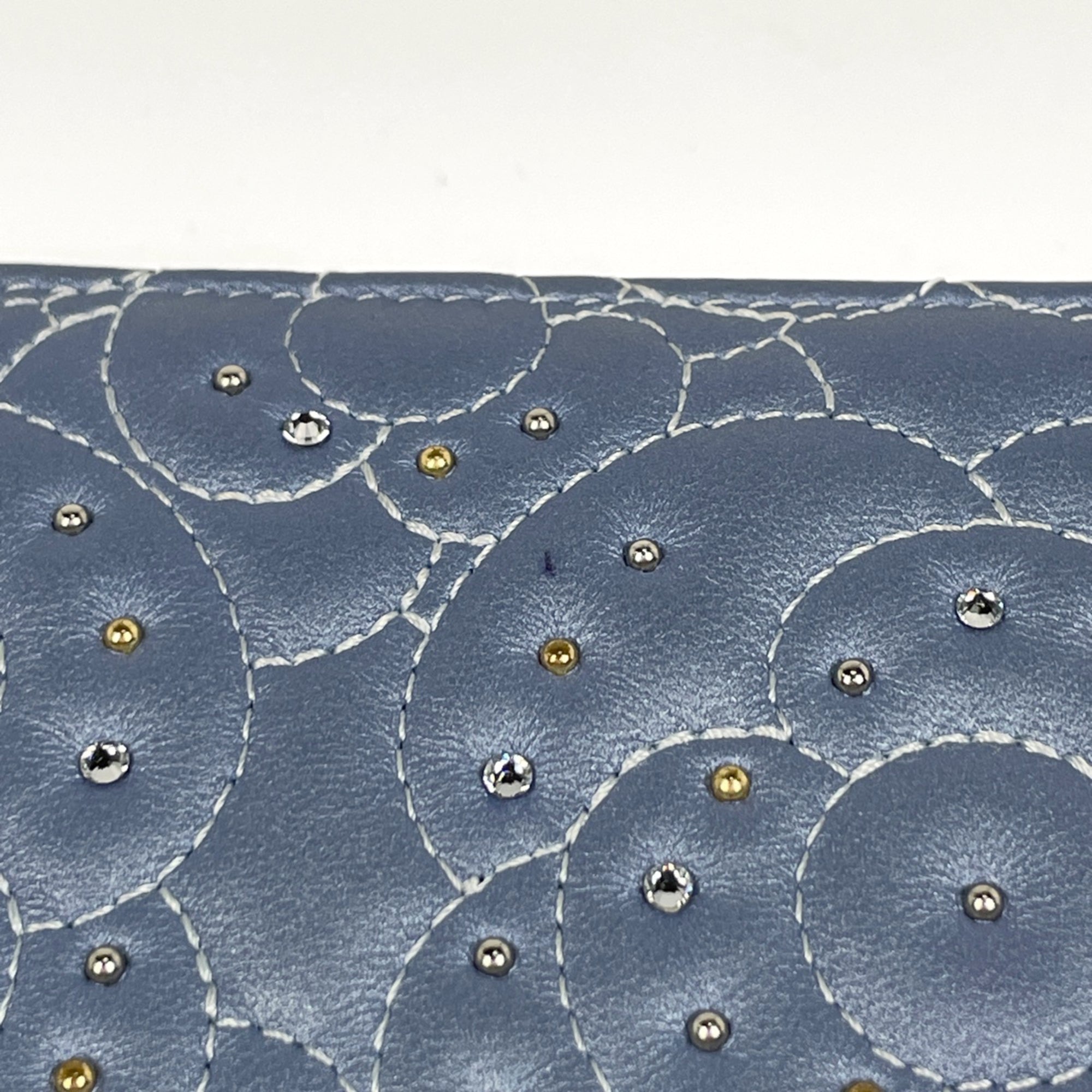 Chanel Camellia Blue Leather Rhinestone Long Wallet (Bi-Fold) (Pre-Owned)