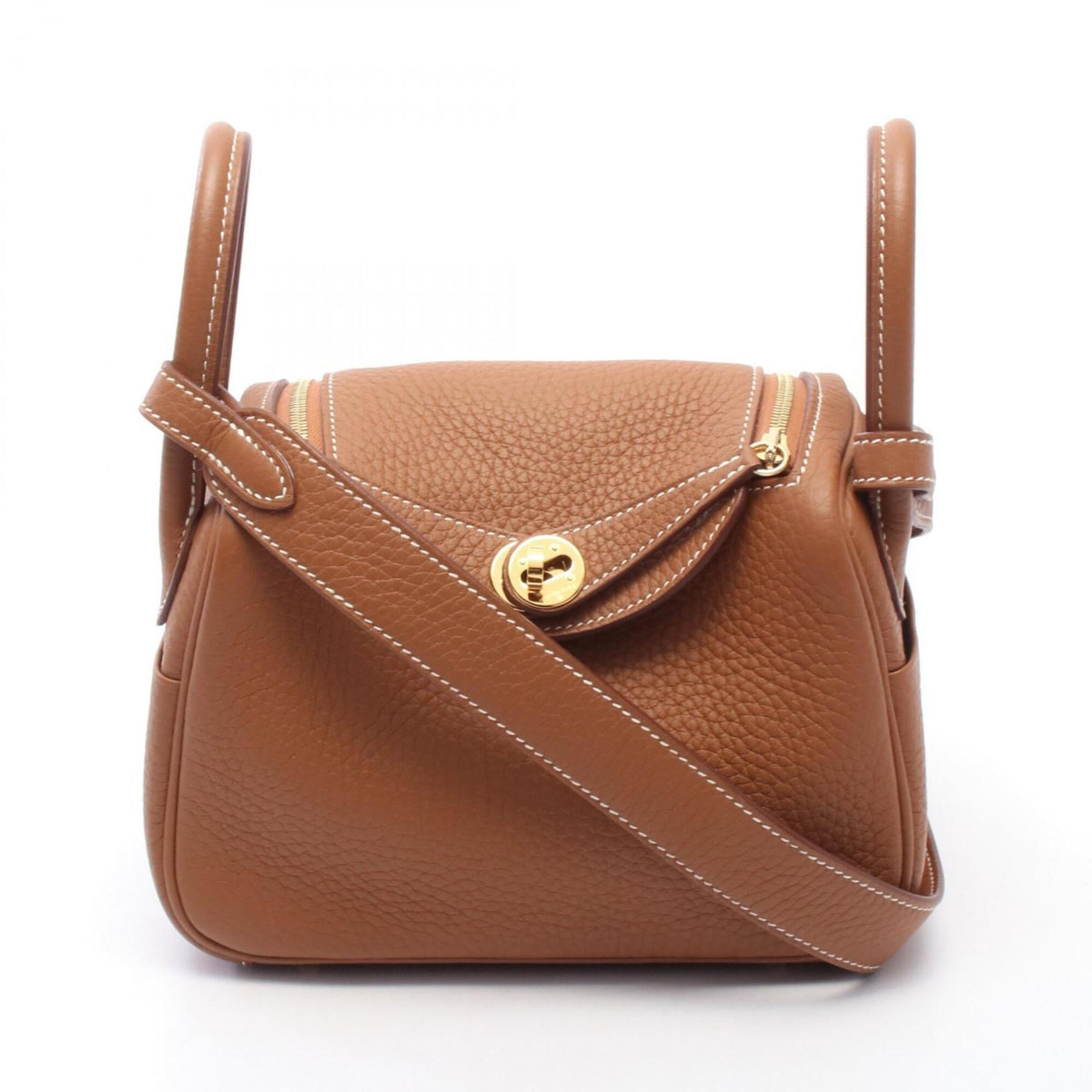 Hermes Brown Gold Brown Taurillon Clemence Leather Handbag Shoulder Bag (Pre-Owned)